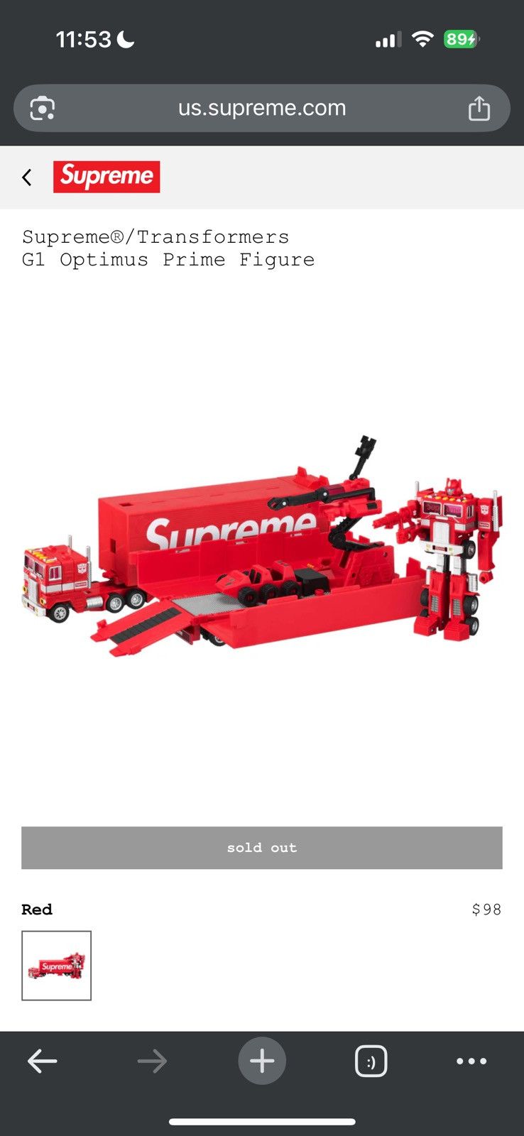 Supreme Supreme x Transformers G1 Optimus Prime Figure Size ONE SIZE - 2 Thumbnail