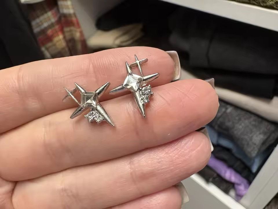 Jewelry Crystal Star Stone Earrings Chrome Spike Jewelry Size ONE SIZE - 1 Thumbnail