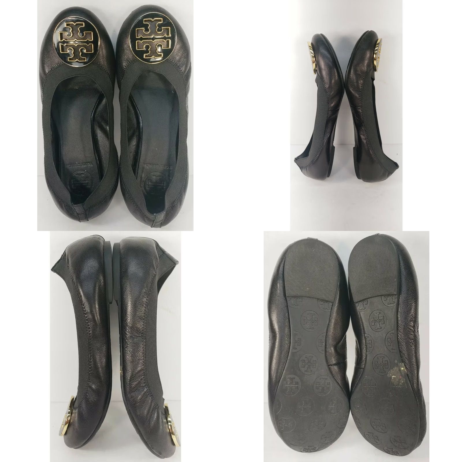 Tory Burch Tory Burch Caroline Flats Women's 7.5 Black Leather Ballet with Elastic Collar Emblem, Flat, M Black, 9.4" Soles, Pre-owned Size US 8 / IT 38 - 8 Thumbnail
