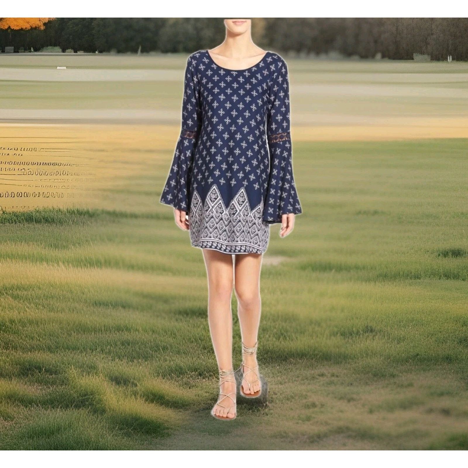 Band Of Outsiders Band of Gypsies Boho Hippie Mini Dress Tunic Top XS Lace Size XS / US 0-2 / IT 36-38 - 2 Thumbnail