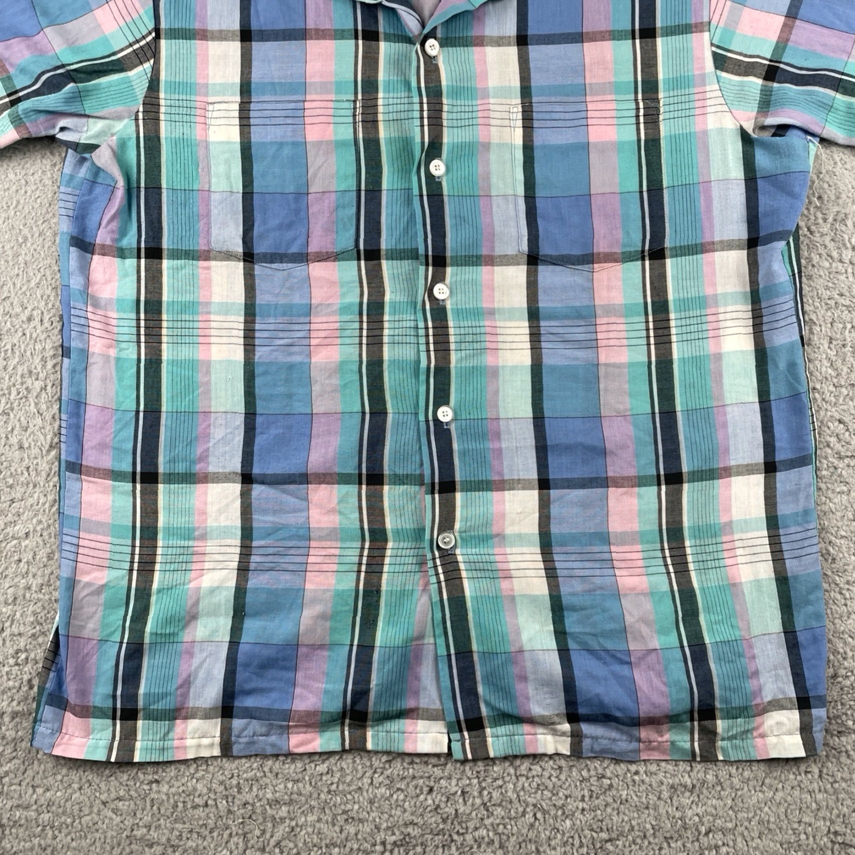 Vintage VINTAGE Golden Key Plaid Button-Up Shirt Striped Blue Pink Large Made In USA Mens Short Sleeve Collared - Size US L / EU 52-54 / 3 - 5 Thumbnail