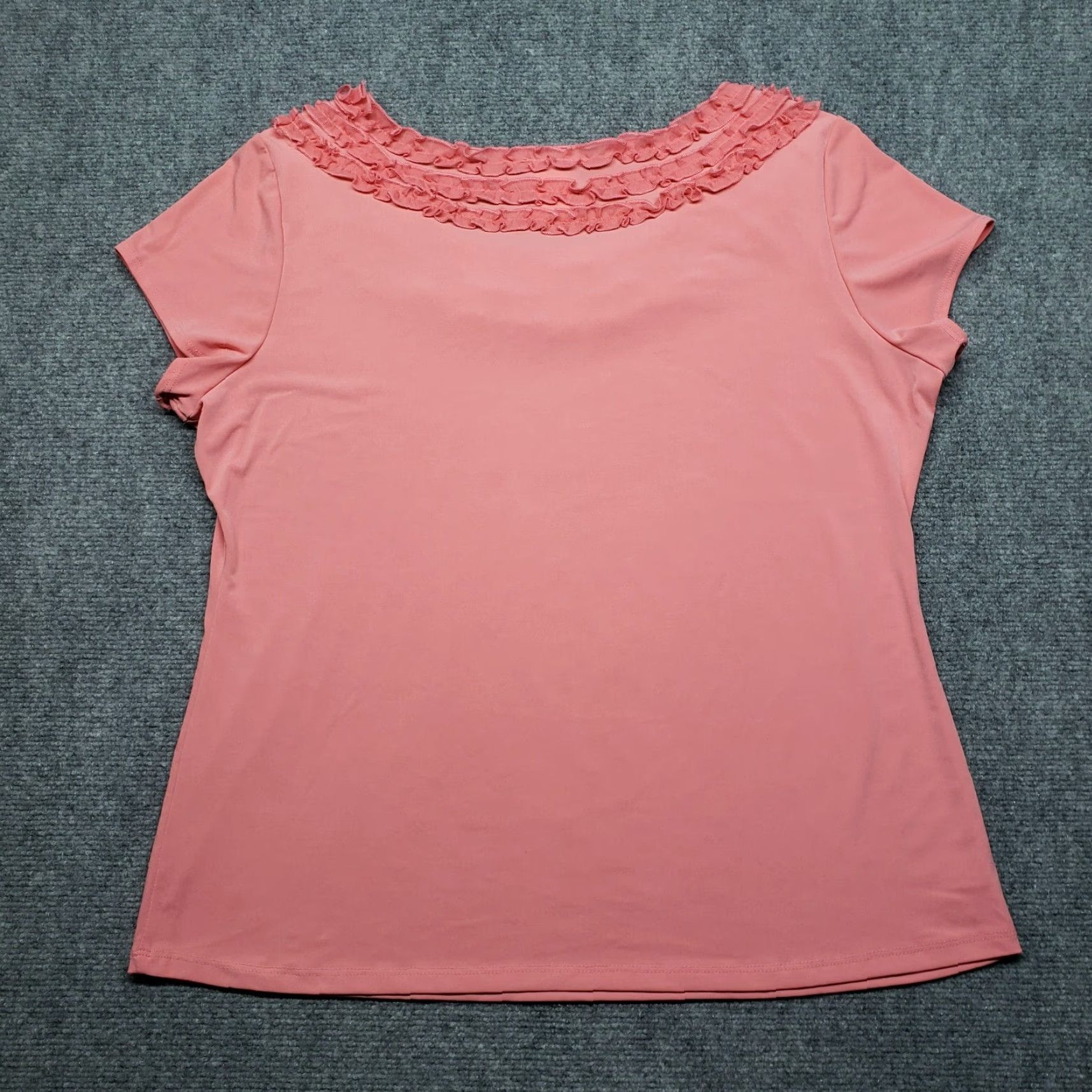 Pinko Kim Rogers T-Shirt Womens XL Pink Round Neck Cap Sleeve Ruffle USA Stretch Size XL / US 12-14 / IT 48-50 - 2 Thumbnail