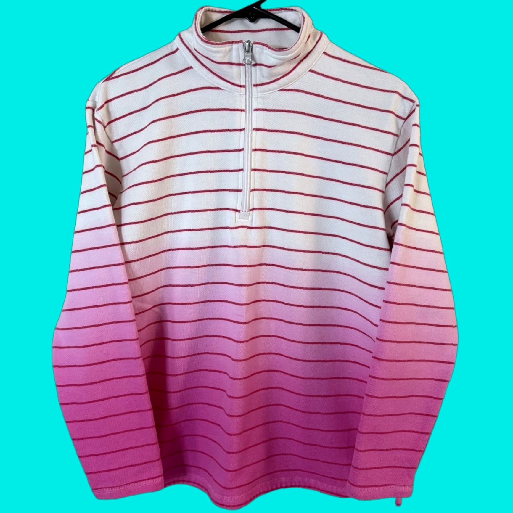 Talbots T By Talbots Striped Sweatshirt Half Zip Pink Ombre Petite Medium Womens Pullover Mock Neck Zippered Casual Activewear Size M / US 6-8 / IT 42-44 - 1 Thumbnail