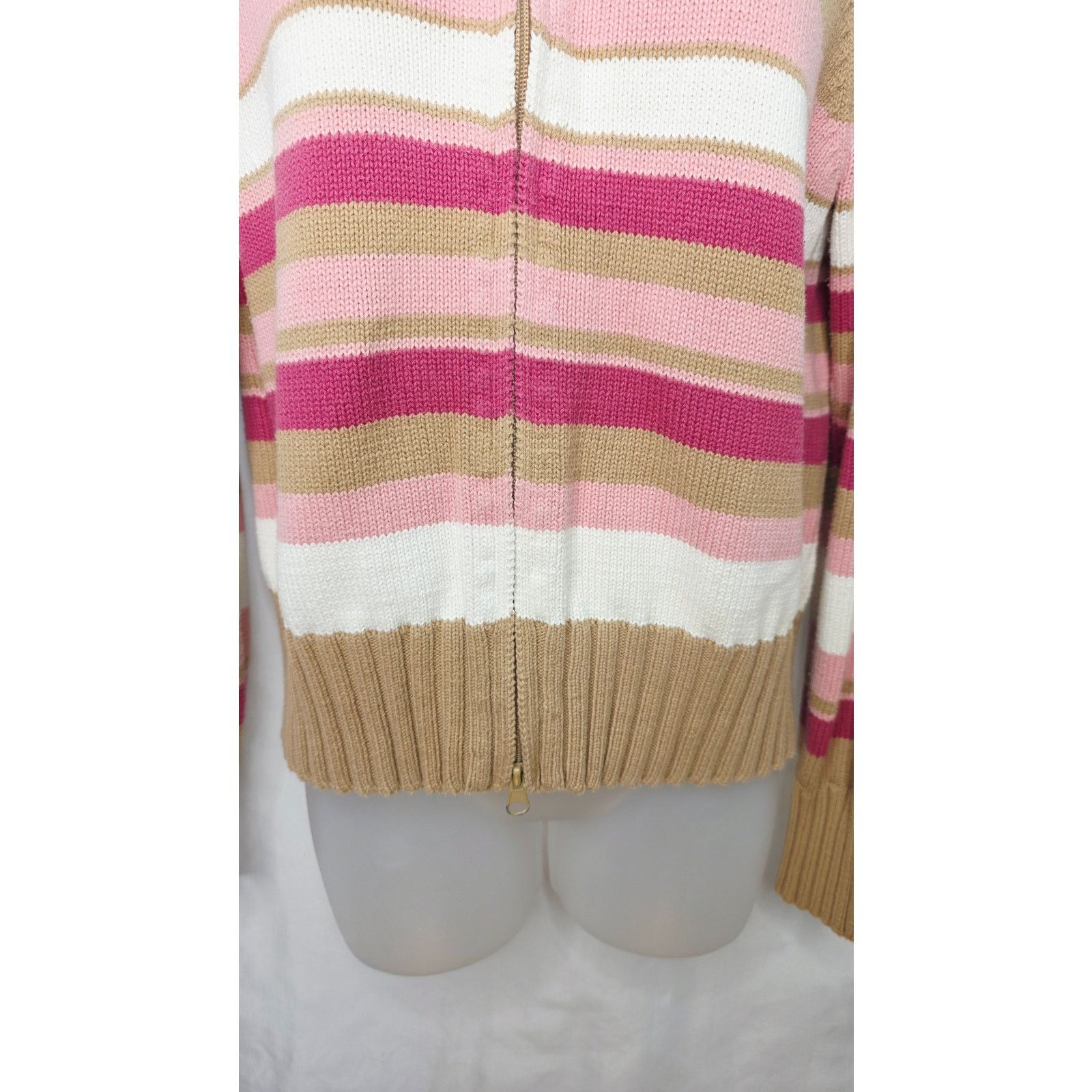 Other Vintage 90's Pink & Tan Striped Hooded Zipper Front Sweater Size M / US 6-8 / IT 42-44 - 4 Thumbnail