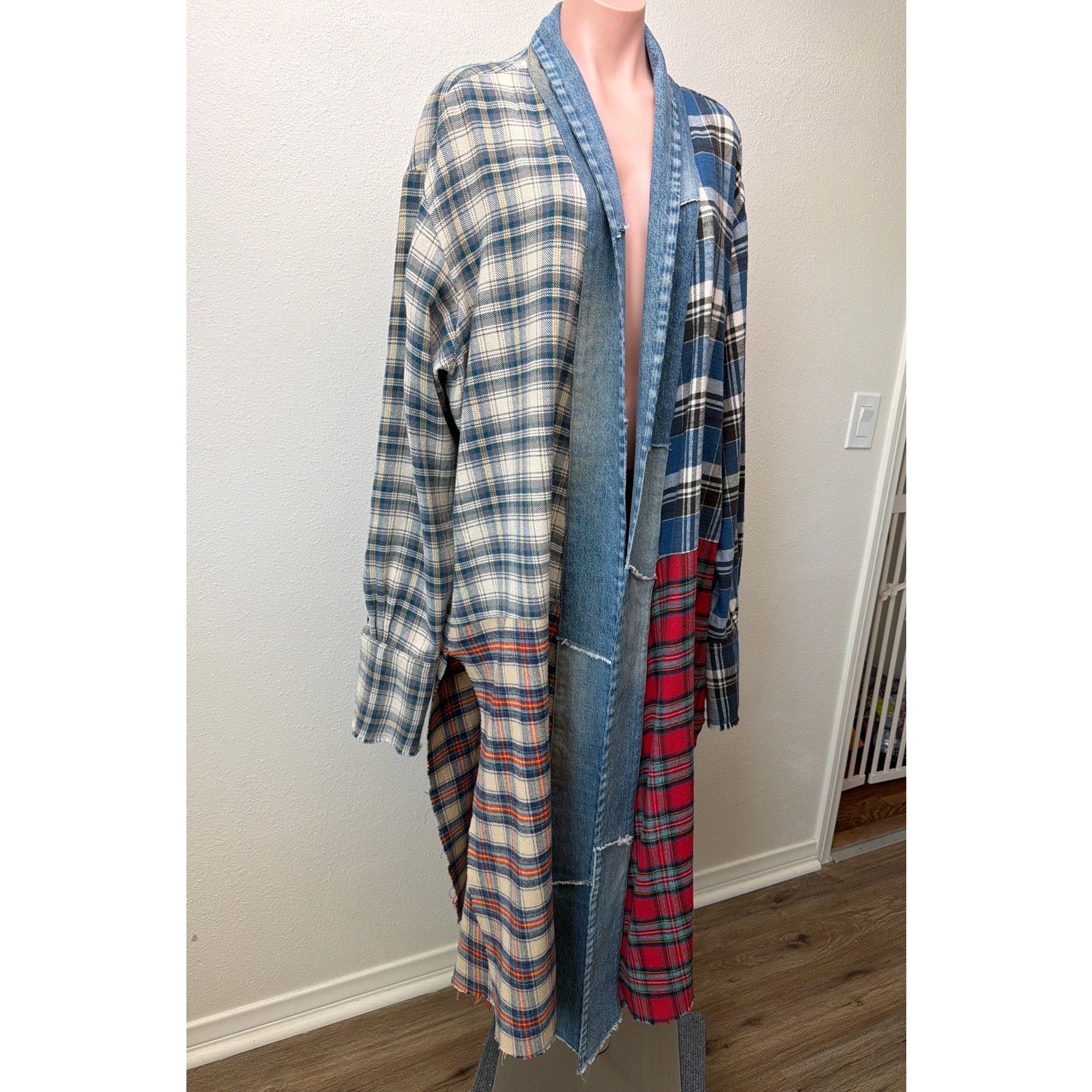 Greg Lauren NWOT Greg Lauren Denim Studio Patchwork Plaid Kimono Coat S Size S / US 4 / IT 40 - 4 Thumbnail