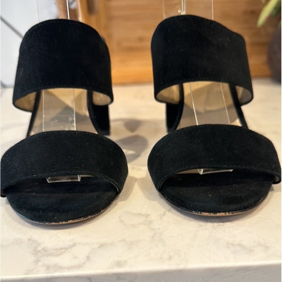 Ann Taylor Ann Taylor black suede double broad strap block slide heels Size US 7 / IT 37 - 3 Thumbnail
