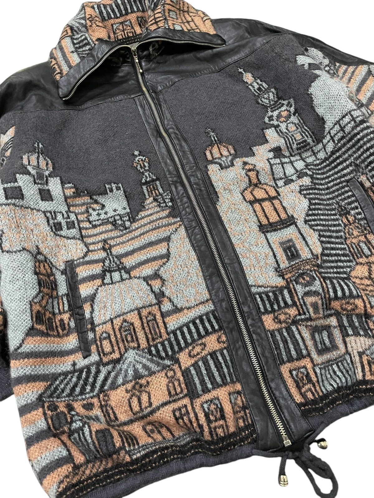 Japanese Brand Valley Japan Art Church Knit Leather Trim Jacket Size US XL / EU 56 / 4 - 5 Thumbnail