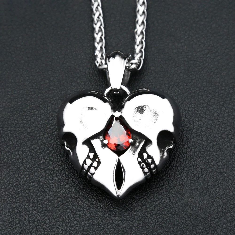 Other Vintage Love Heart Skull Red Gemstone Pendant Necklace Size ONE SIZE - 4 Thumbnail