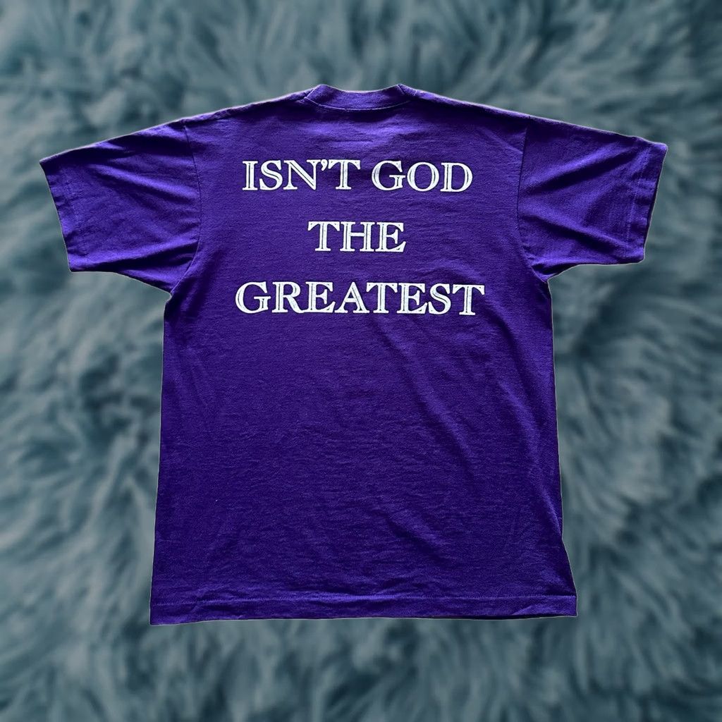 Vintage VINTAGE 80s God Is Like… Bible Jesus Tee Shirt Mens Large Purple Cotton Screen Stars Short Sleeve Crew Neck Double Sided Graphic 90s USA Mens Size US L / EU 52-54 / 3 - 1 Thumbnail