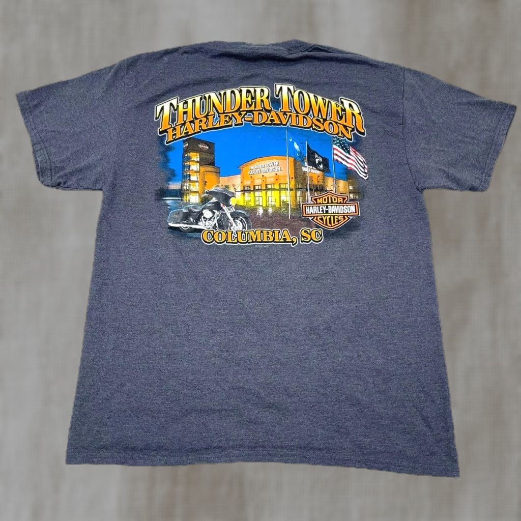 Harley Davidson Harley-Davidson Shirt Men Large Gray Tee Biker Motorcycle Thunder Tower Adult Graphic Print Short Sleeve Crew Neck Jersey Cotton 80s Retro Logo USA Size US L / EU 52-54 / 3 - 1 Thumbnail