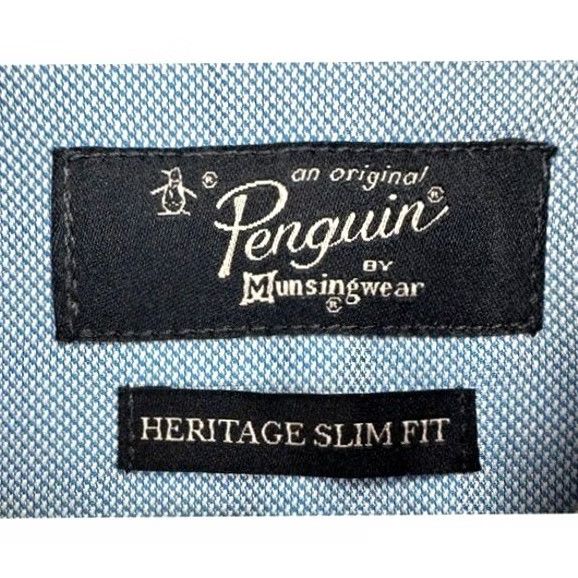 Vintage Penguin by Munsingwear Shirt Mens Small 14.5 Slim Dress Blue Striped Cotton Polyester Button-Down 32-33 Heritage Size 40R - 5 Thumbnail
