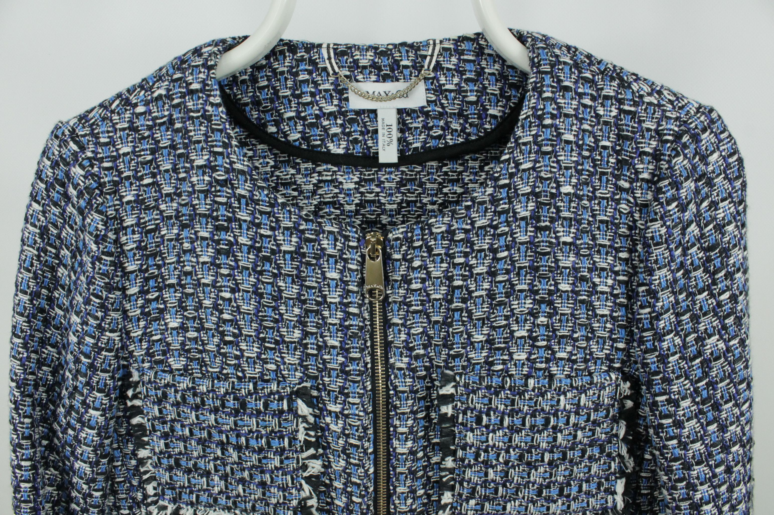 MAX&Co. × Max Mara Max & Co. By Max Mara Full Zip Blue Pattern Short Jacket Size M / US 6-8 / IT 42-44 - 7 Thumbnail