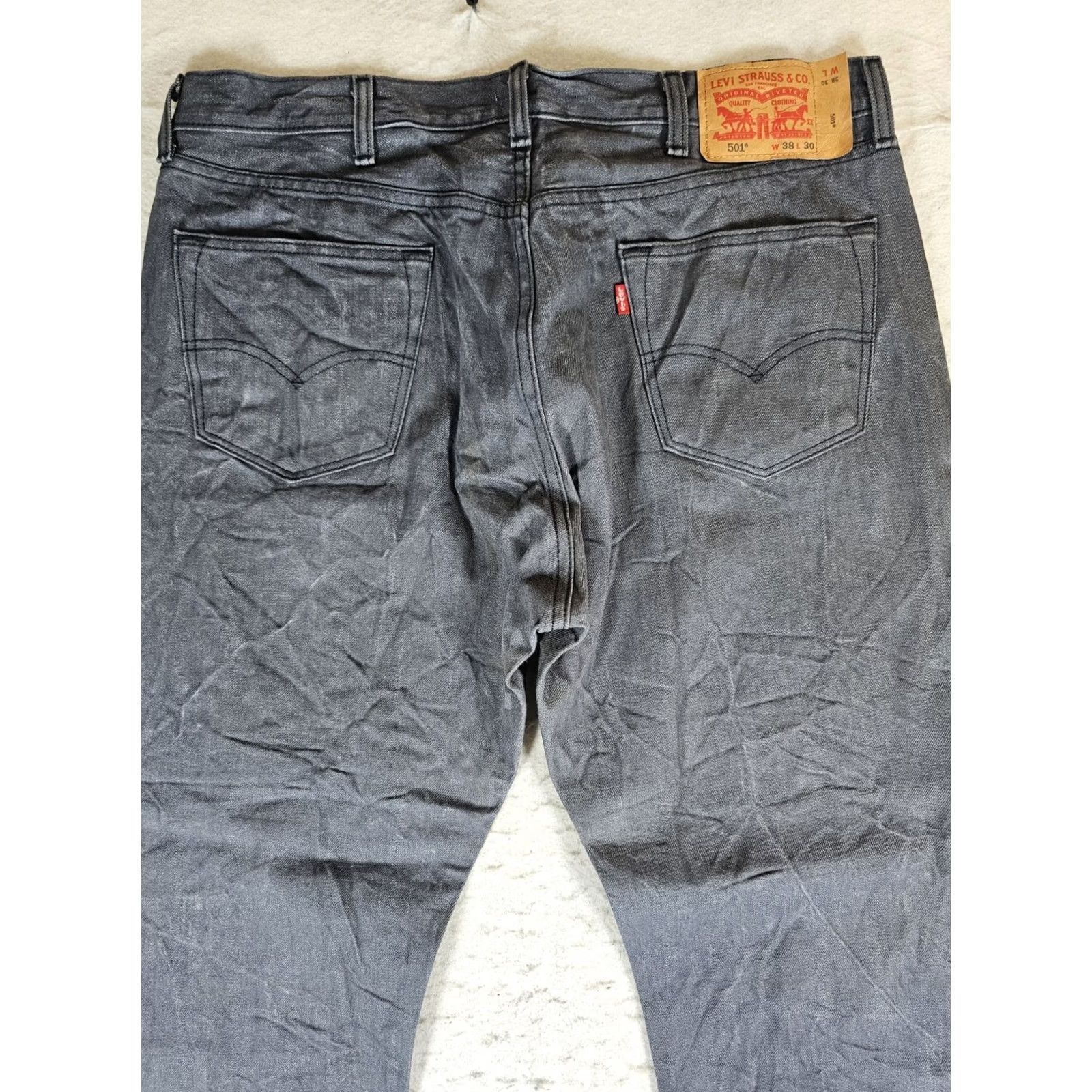 Levi's VINTAGE Levi's 501 Jeans Straight Leg Button Fly Denim Jeans Dark Blue Mens 38x30 - 90s Retro Cotton Regular Style Regular Natural Blue 5-Pocket Mens Size US 38 / EU 54 - 5 Thumbnail