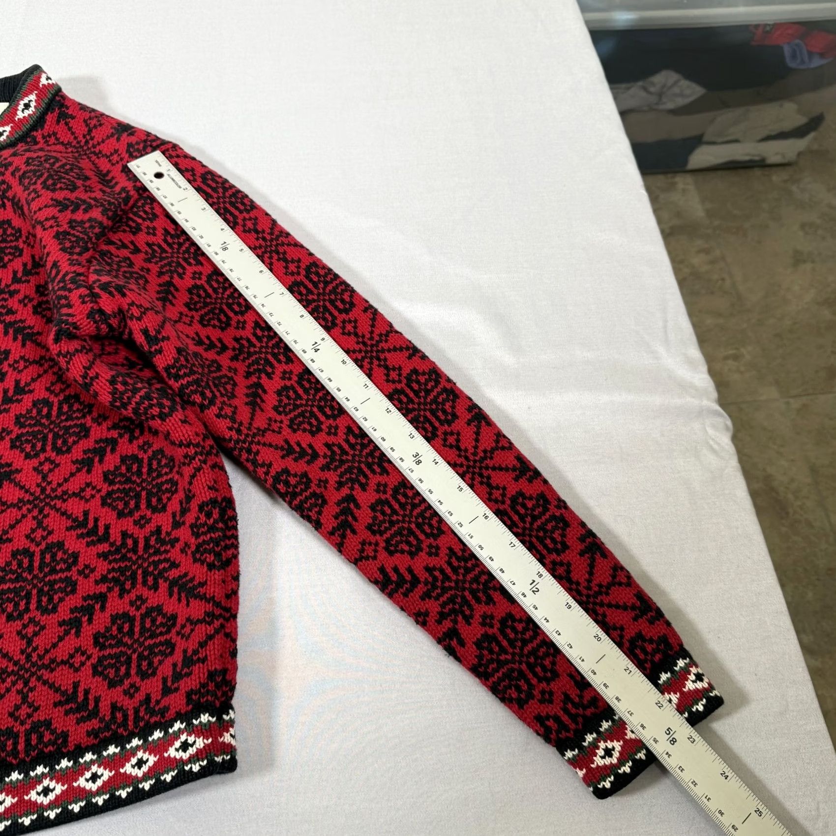 Vintage L.L.Bean Sweater Cardigan Women M Red Fair Isle Knit Cotton Button Up Crew Neck Holiday Ski Winter - Mens/Womens? Size M / US 6-8 / IT 42-44 - 7 Thumbnail