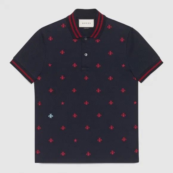 Gucci Gucci navy bee embroidered polo shirt S Size US S / EU 44-46 / 1 - 1 Thumbnail