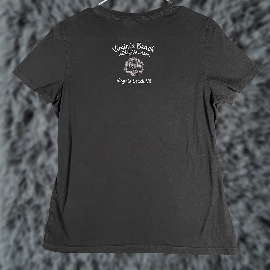 Harley Davidson Harley-Davidson Shirt Womens Large Black Rhinestone Skull Virginia Beach VA Size L / US 10 / IT 46 - 1 Thumbnail
