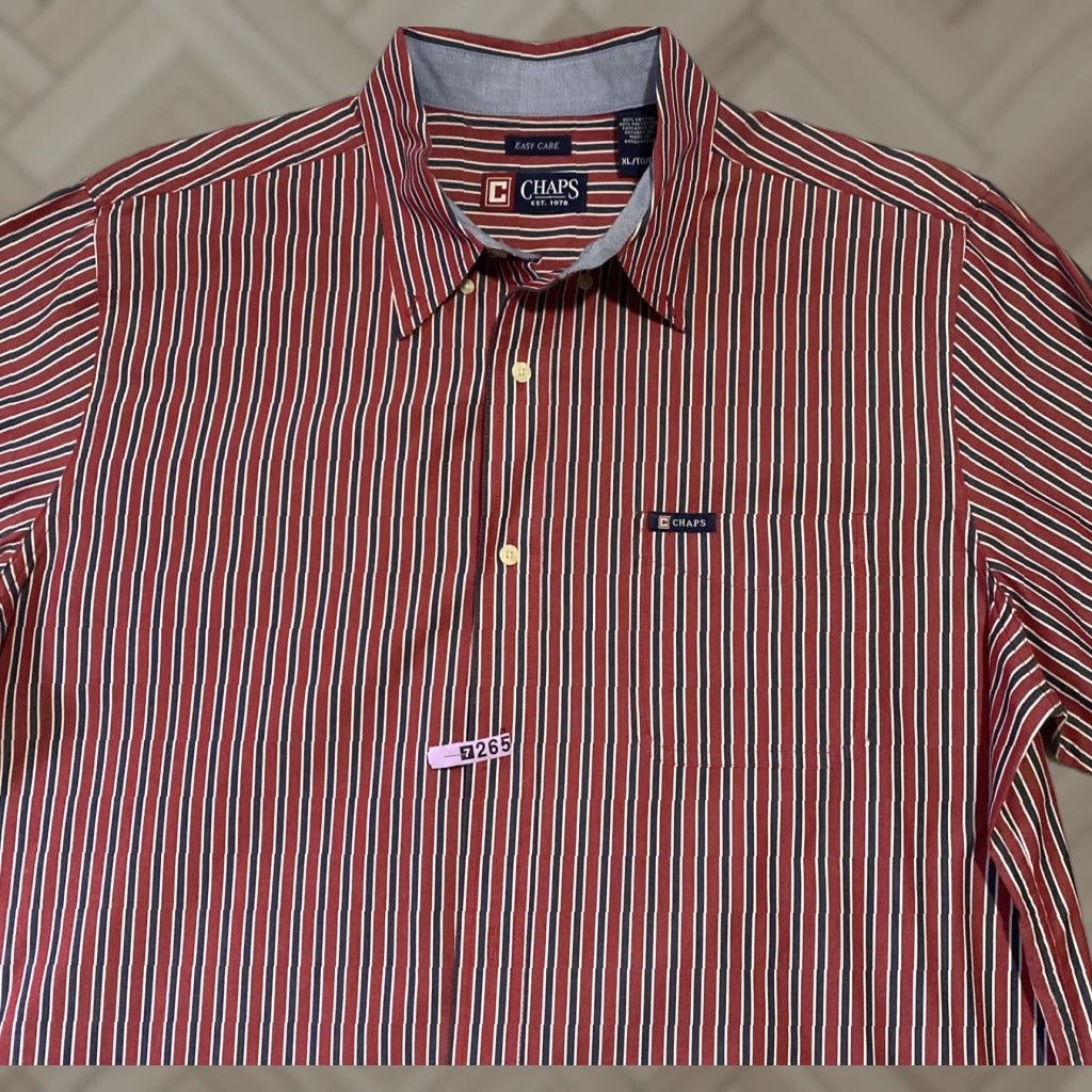 Chaps Chaps Button Shirt Mens XL Red Long Sleeve Striped Cotton Dress Shirt Button-Down Collar Non-Iron Shell Button Regular Fit Size US XL / EU 56 / 4 - 1 Thumbnail