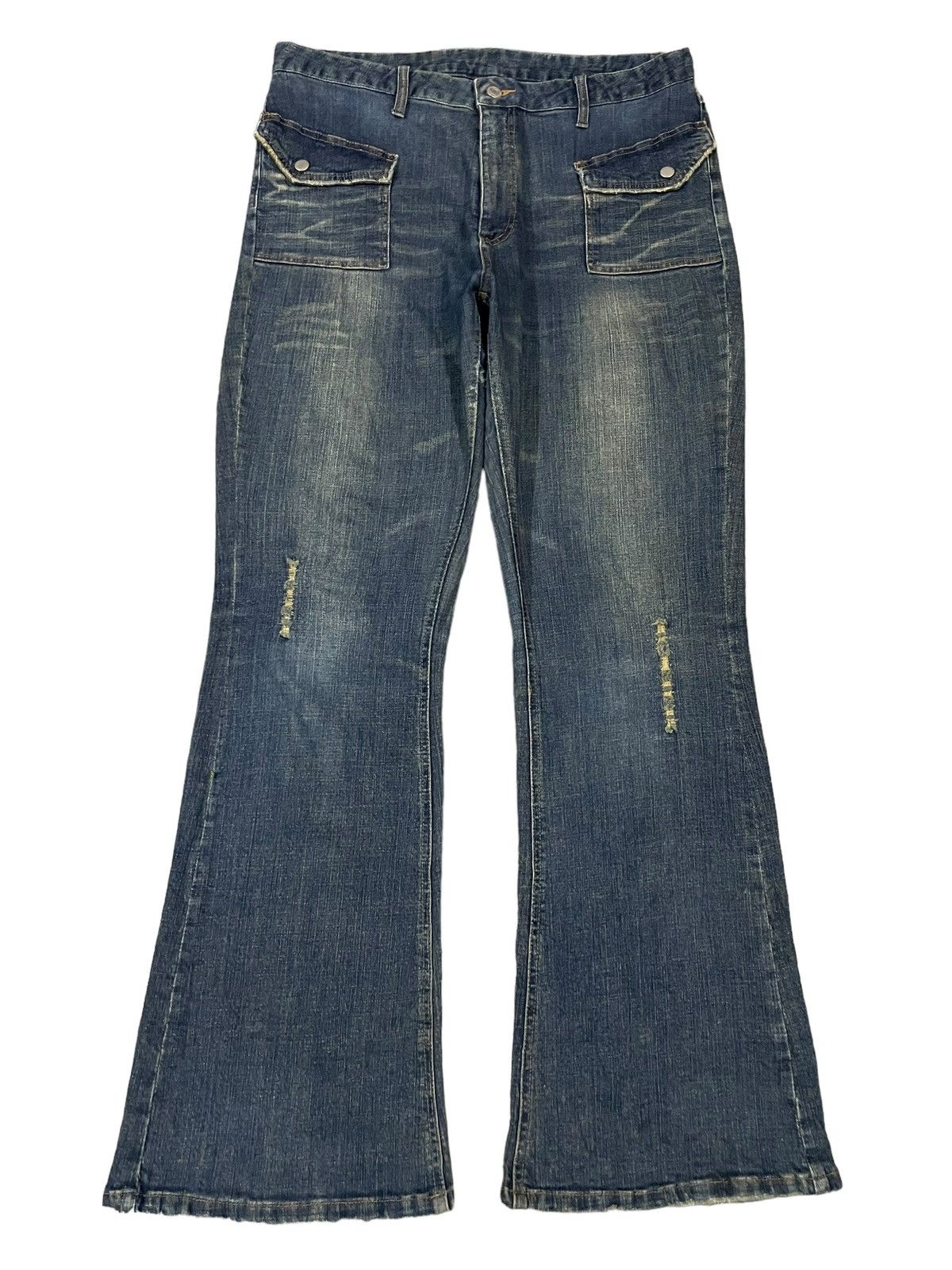 POST ARCHIVE FACTION (PAF) Vintage Japanese Bush Pants Mud Wash Distressed Flare Jeans Size US 34 / EU 50 - 7 Thumbnail