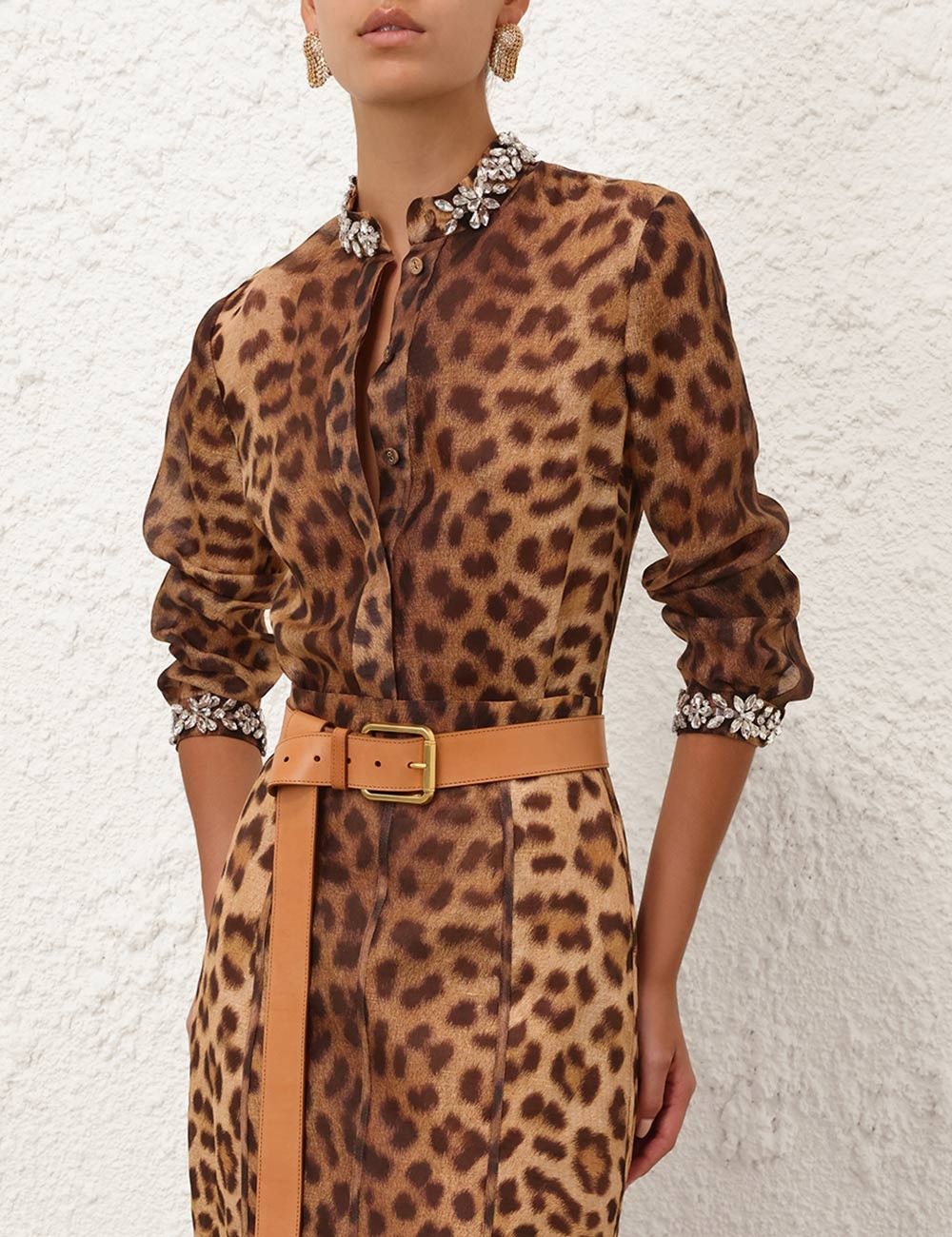 Zimmermann oc11z0925 Crush Embellished Body Shirt in Leopard Size M / US 6-8 / IT 42-44 - 2 Thumbnail