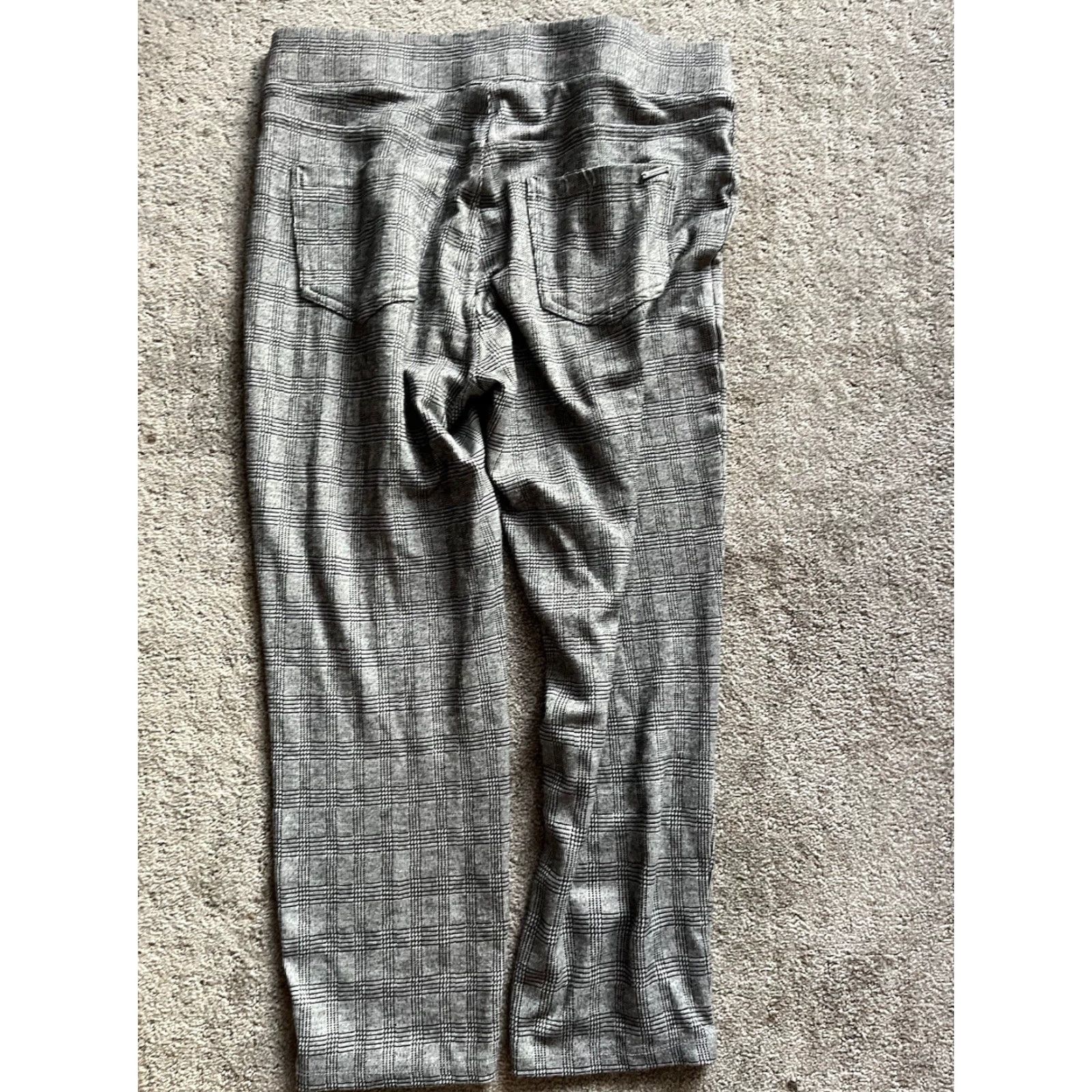 Vintage Tahari Pants Window Pane Plaid Charcoal Gray Ponte Knit L Womens Size 36" / US 14 / IT 50 - 3 Thumbnail