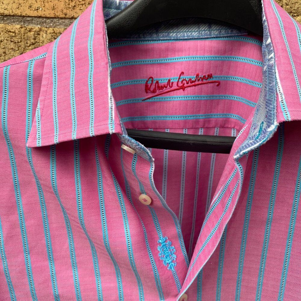 Robert Graham Robert Graham Striped Button Up Dress Shirt Pink Blue Large Size US L / EU 52-54 / 3 - 7 Thumbnail