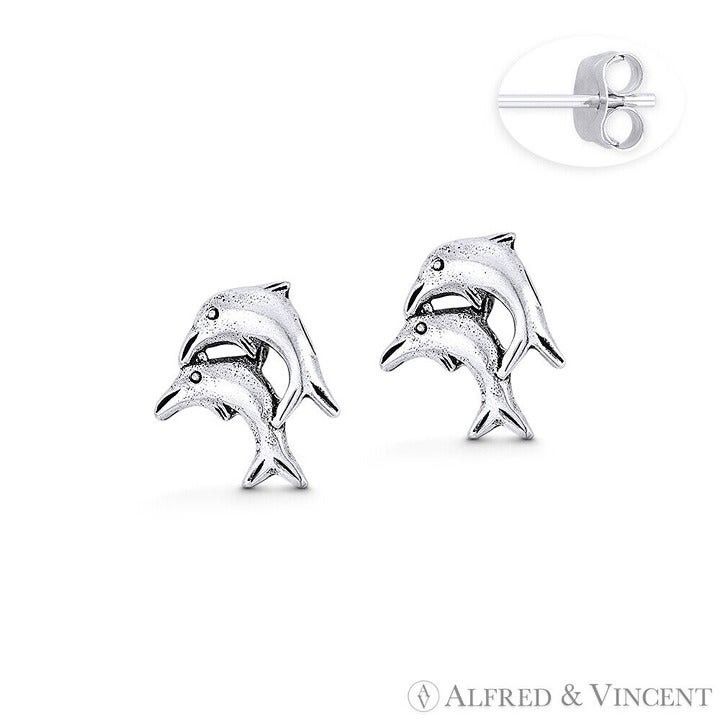 Other Dolphin Couple Sealife Stud Earrings in .925 Sterling Silver Size ONE SIZE - 1 Preview