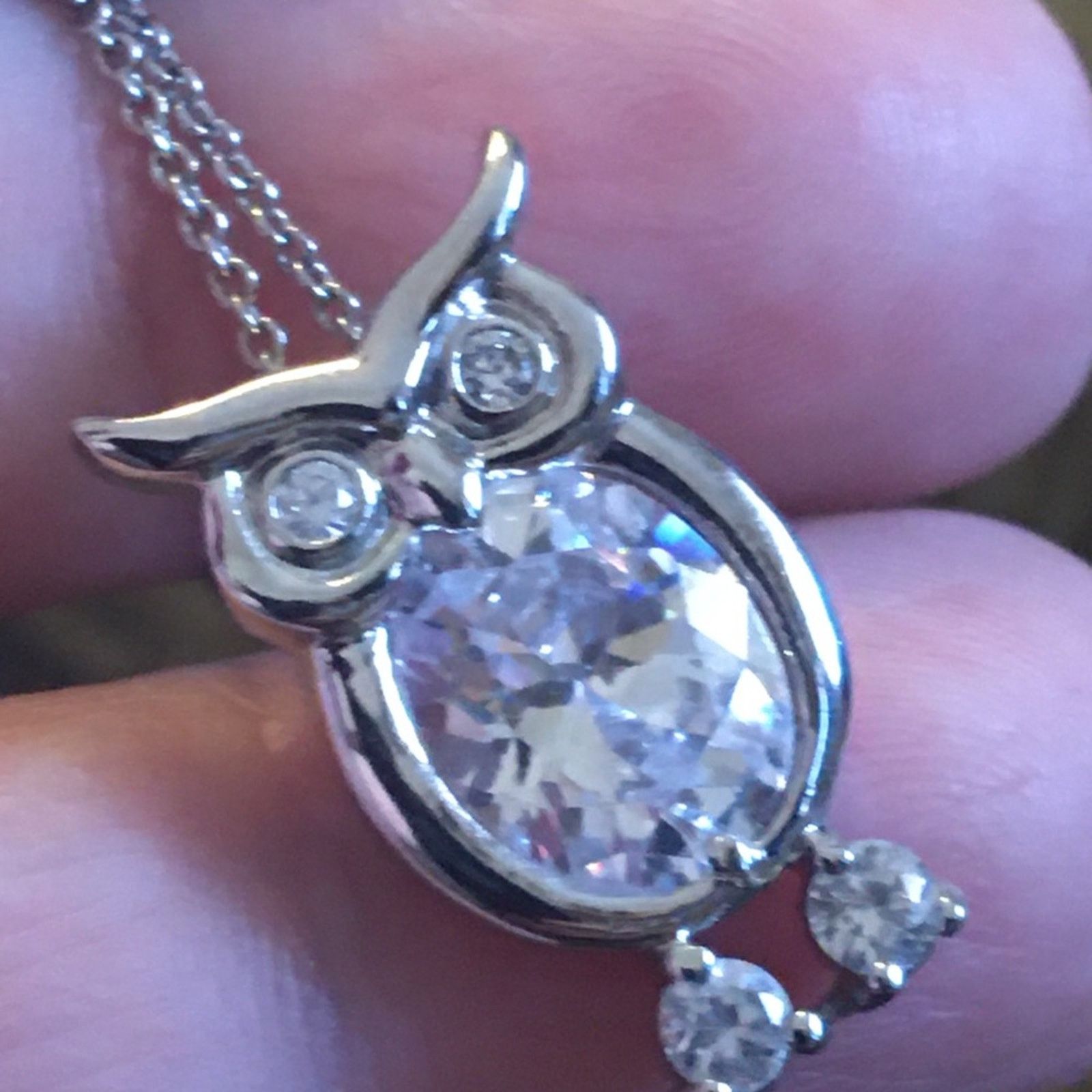 Jewelry Faceted stone owl pendant on silver plated chain Size ONE SIZE - 6 Thumbnail