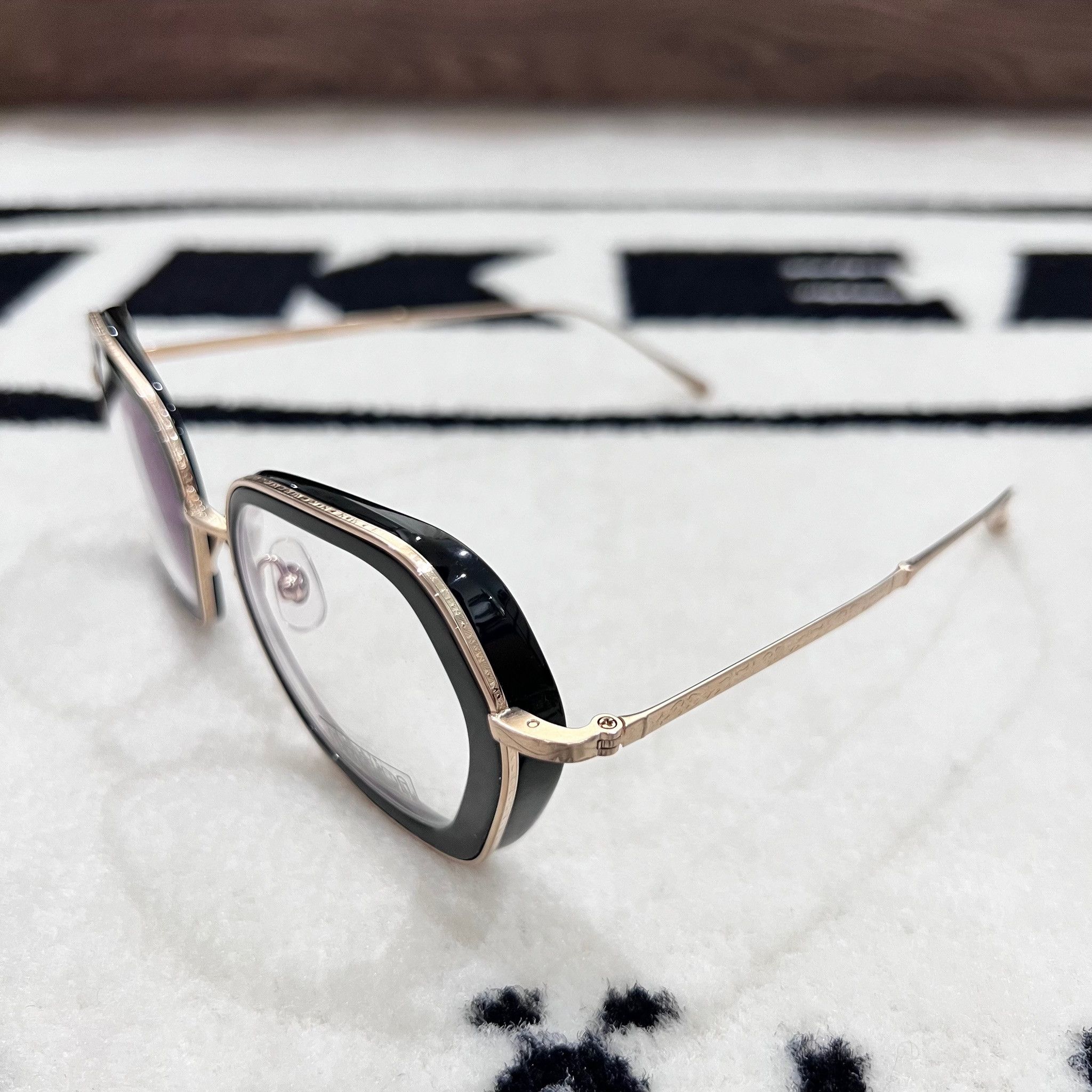 Matsuda Matsuda M3074 Rectangular Eyeglasses Black / Brushed Gold Size ONE SIZE - 3 Thumbnail