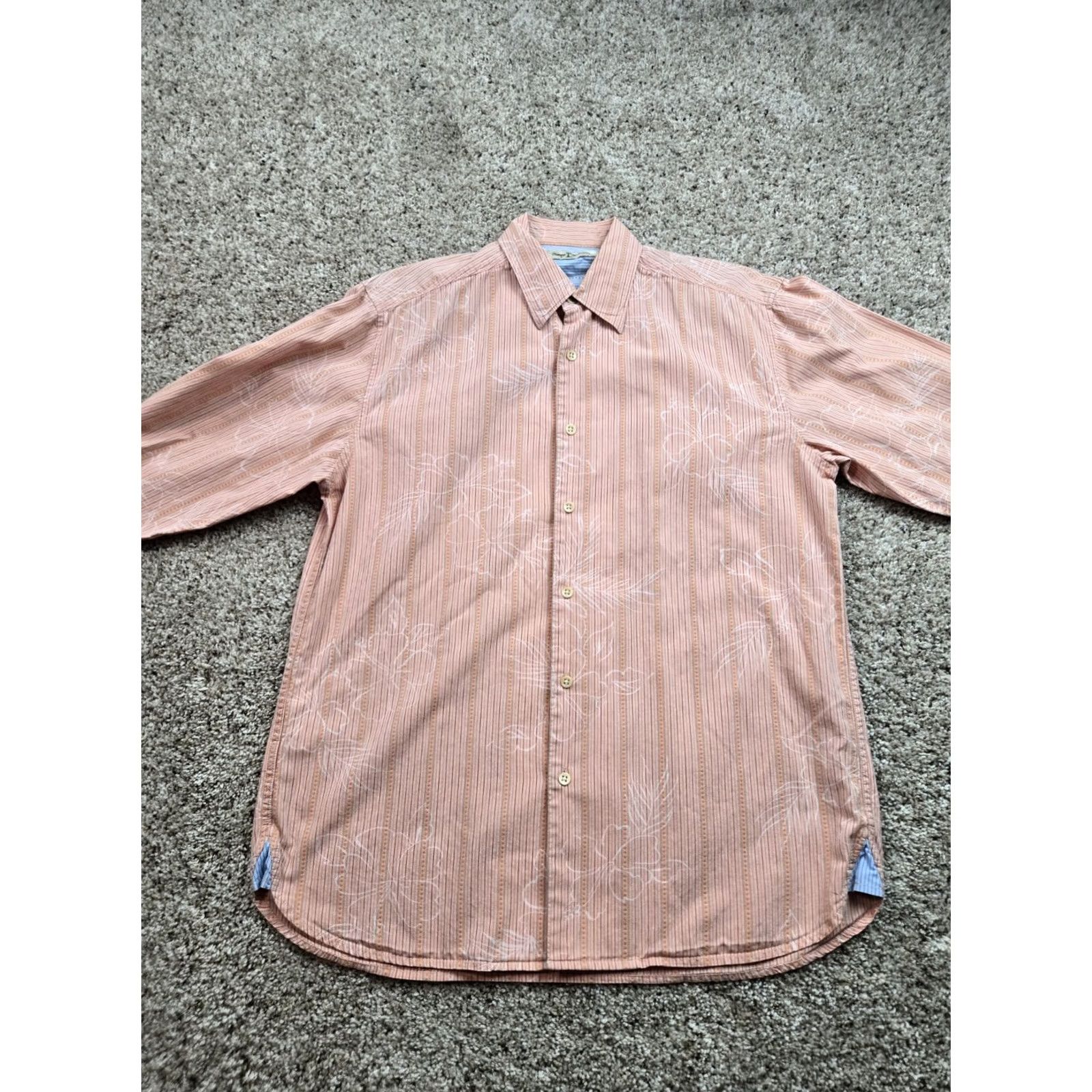Tommy Bahama Tommy Bahama Shirt Medium Orange Striped Floral Long Sleeve Cotton Button Up Shirt Mens Size US M / EU 48-50 / 2 - 3 Thumbnail
