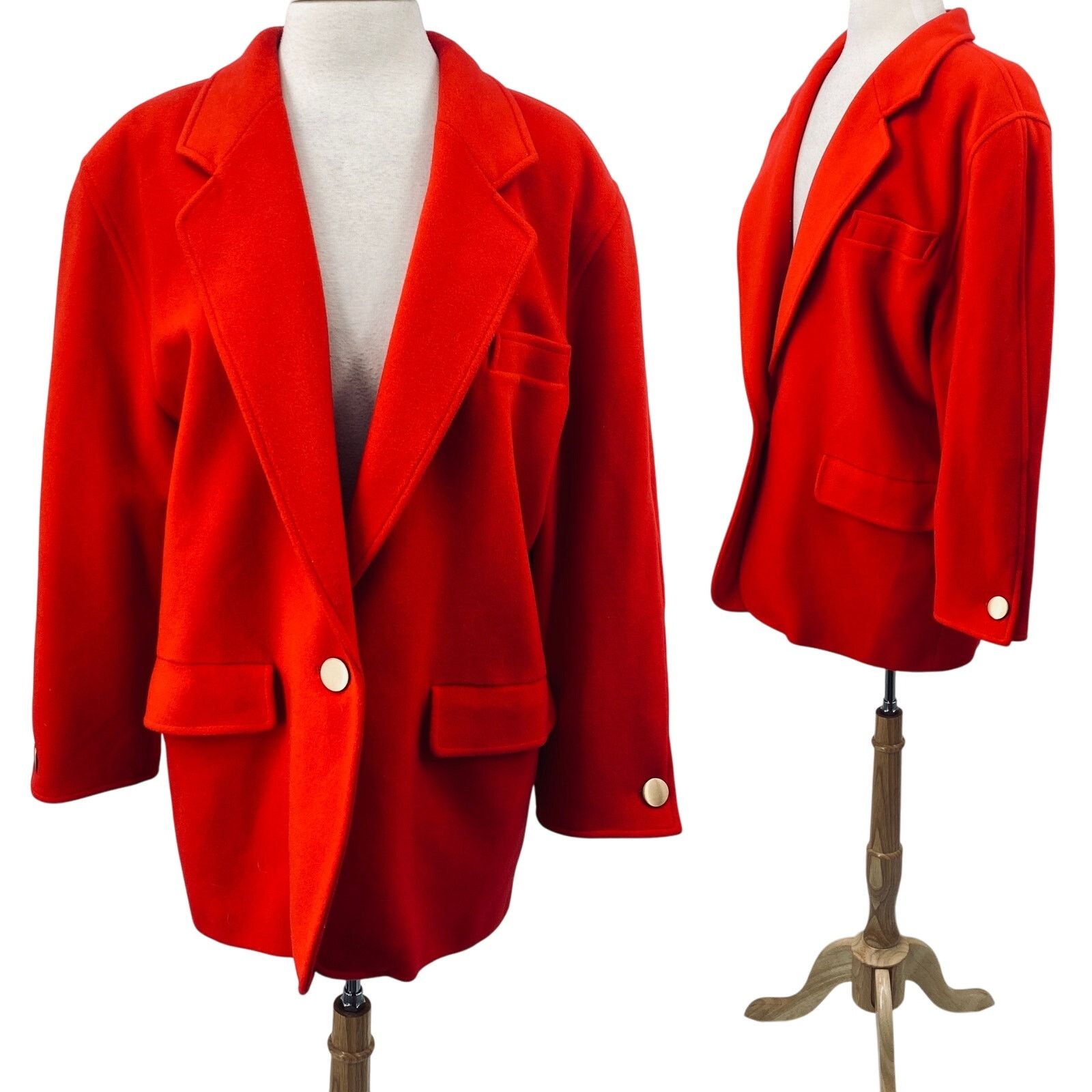 Escada Vintage 80s Escada Wool Blazer Coat Oversize Gold Button Red Size L / US 10 / IT 46 - 1 Thumbnail