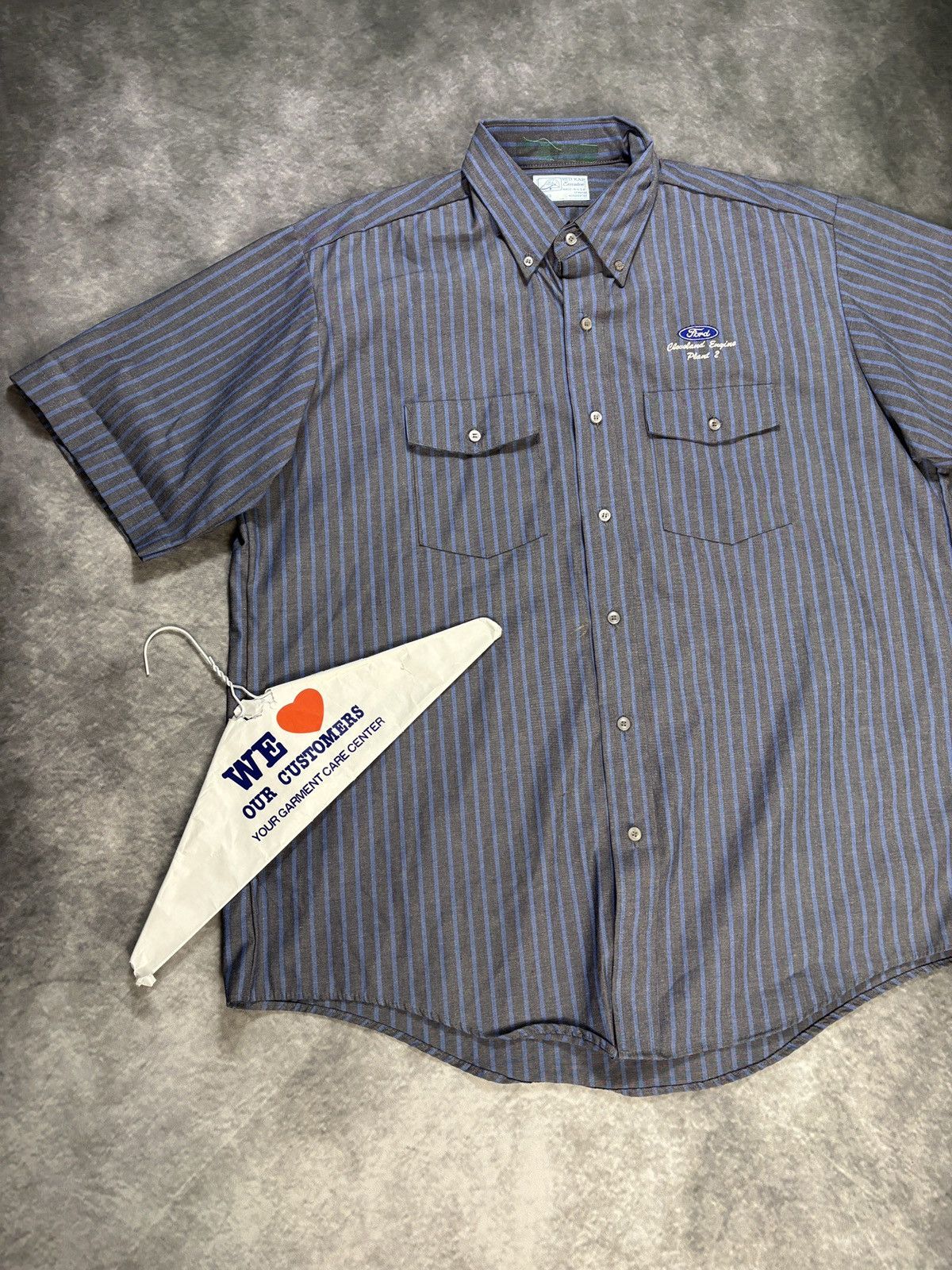 Red Kap × Vintage Vintage Work Shirt Short Sleeve 1990s Striped Ford Motors XL Size US XL / EU 56 / 4 - 4 Thumbnail