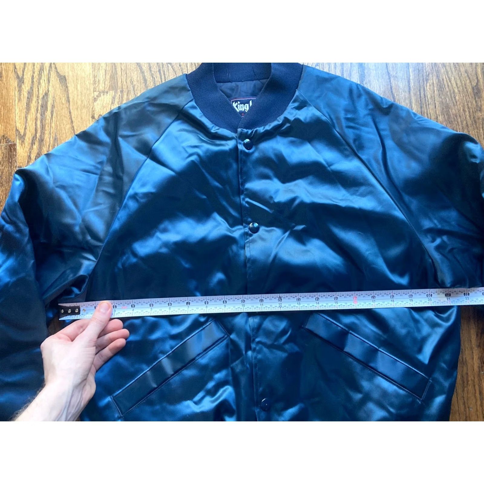 Vintage VINTAGE King Louie Jacket 80s Bomber Jacket Blue Satin Nylon Polyester Mens S Small Blue 80s Theme Biker Royalty Size US S / EU 44-46 / 1 - 6 Thumbnail