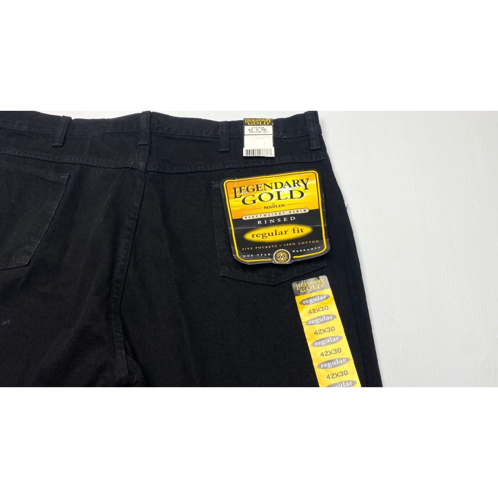 Denime VINTAGE NWT Mens Denim Jeans 42x27 Rustler Black Gold Heavyweight 90s Rugged Straight 5-Pocket Mens Jeans Black Rustler 42 Mens Size US 42 / EU 58 - 4 Thumbnail