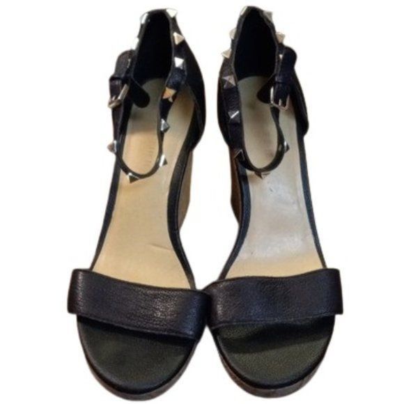 Marc Fisher Marc Fisher 8.5M Black Leather Wedge Sandals Cork Heel Studd Size US 8.5 / IT 38.5 - 2 Thumbnail