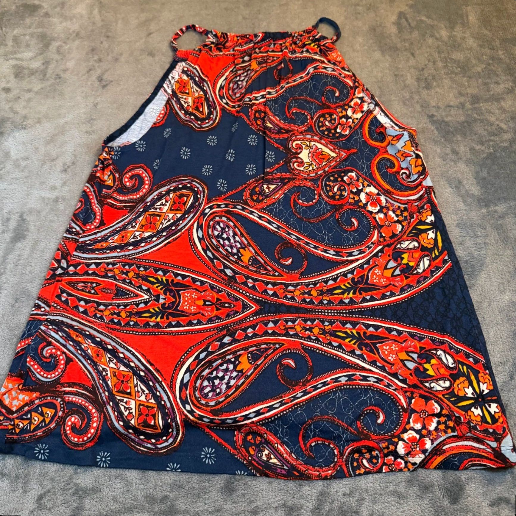 Vintage LASCANA Tank Women's Paisley Halter Blue Red, Boho, Sleeveless, Adjustable Strap - Size 8, Relaxed Fit, Viscose Polyester Blend Size M / US 6-8 / IT 42-44 - 3 Thumbnail
