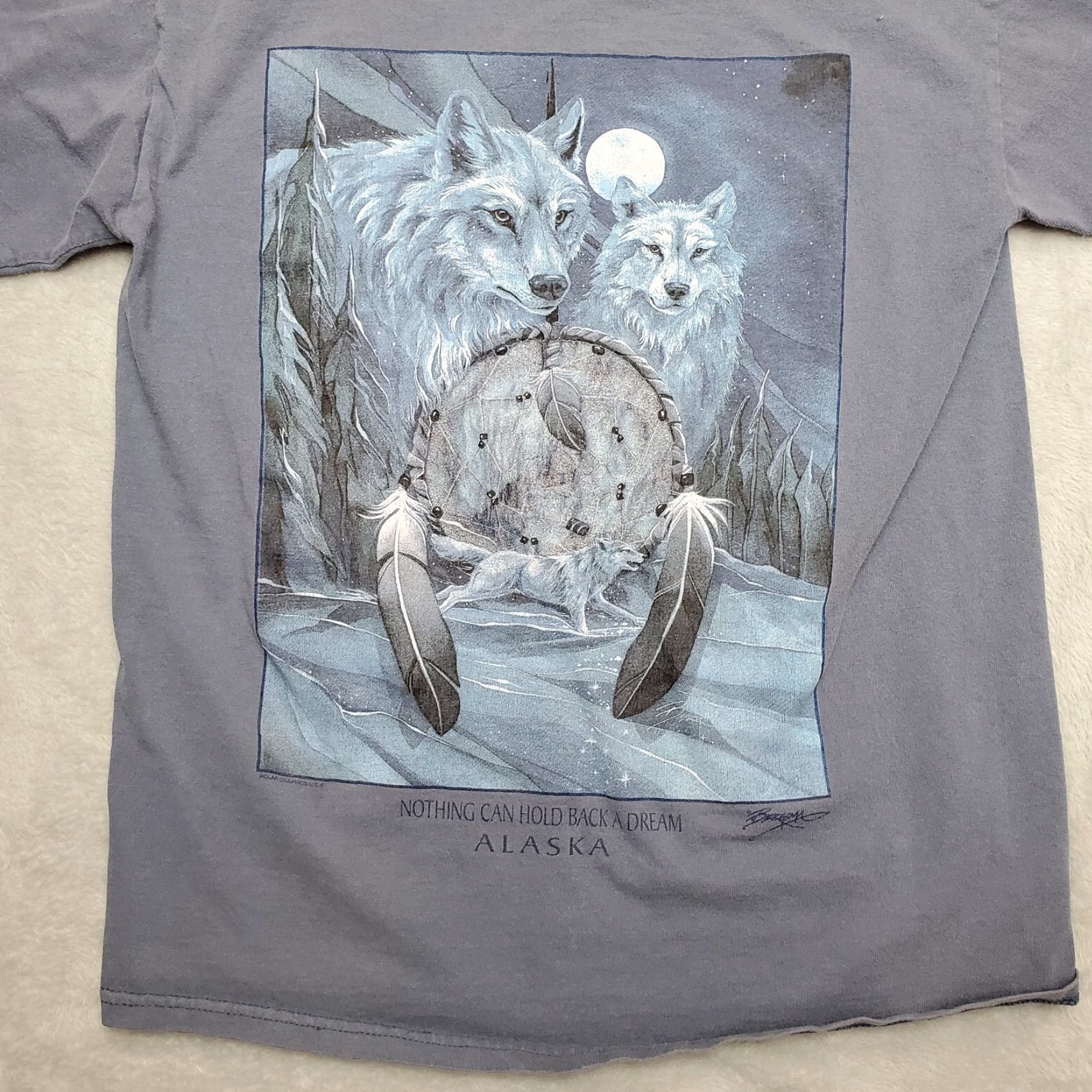 Anvil VINTAGE Wolf Shirt Mens M Blue Alaska Native Short Sleeve Nature Tee Size US M / EU 48-50 / 2 - 3 Thumbnail