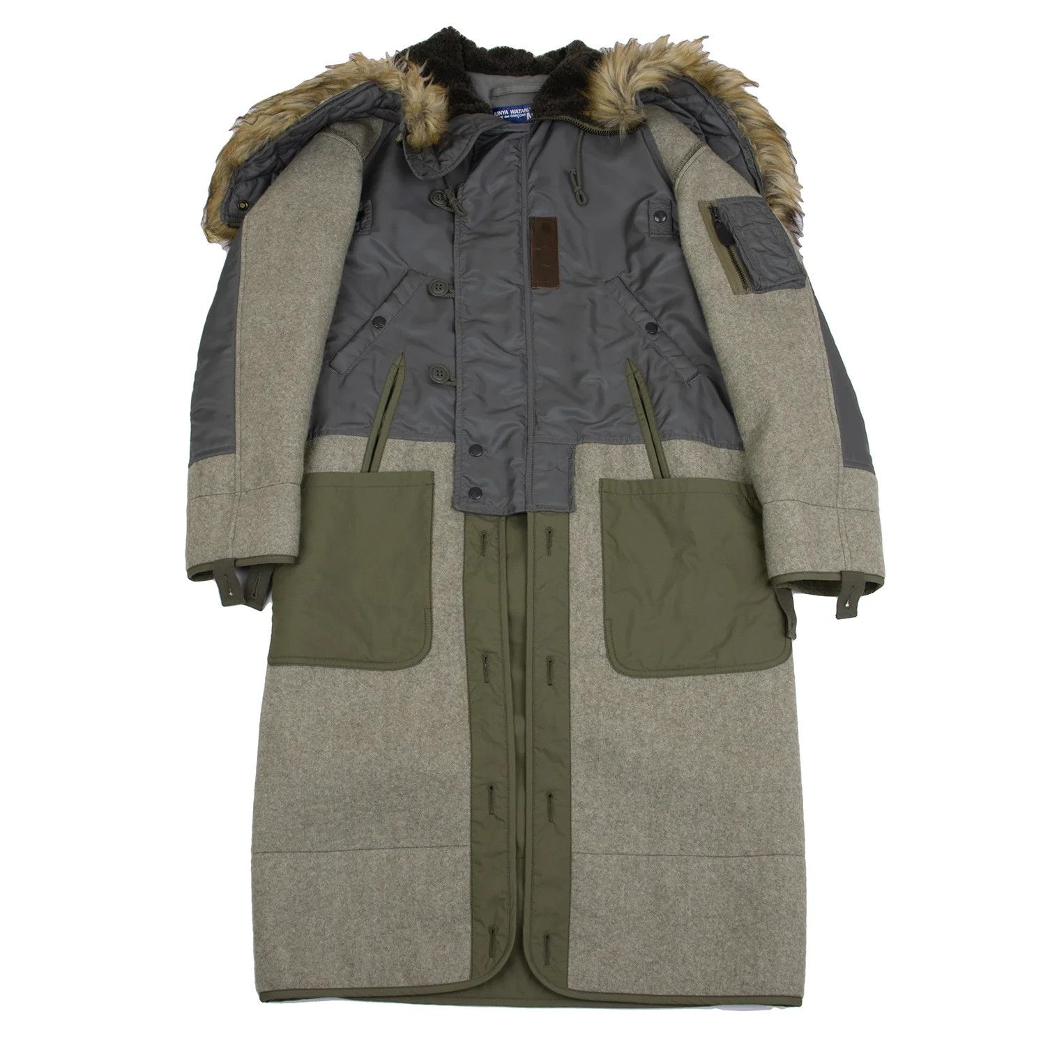 Junya Watanabe Military-Style Fur-Trimmed Hoodie Coat in Khaki Size S Size US S / EU 44-46 / 1 - 1 Thumbnail
