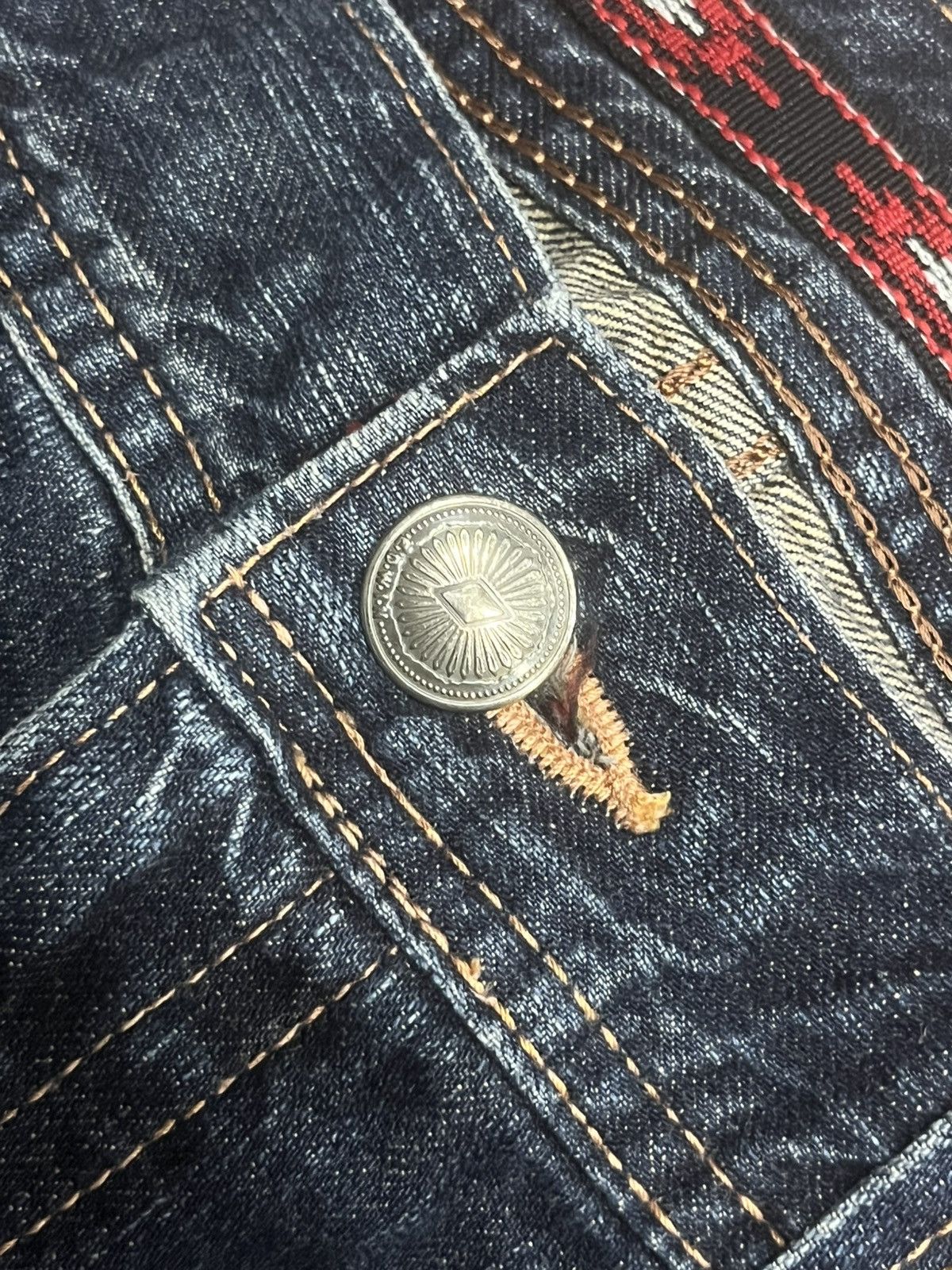 Who Decides War Vintage Edwin XV Double Pocket Blue Washed Whisker Rip Jeans Size US 34 / EU 50 - 5 Thumbnail