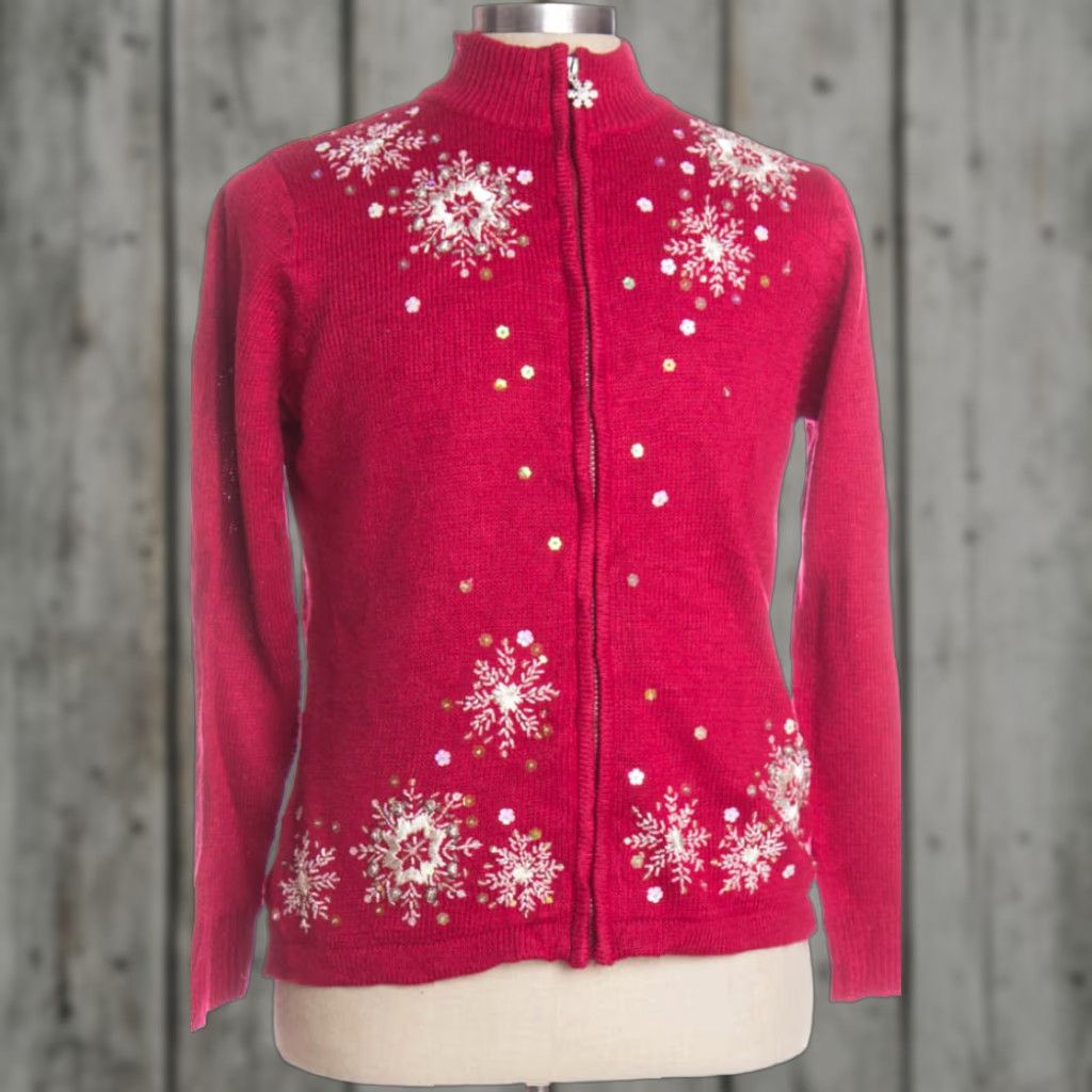Vintage VINTAGE Red Cardigan Shirt Mens XL Womens L/XL Ramie Cotton Christmas Snowflakes 42” Bust 24” Length 1954 Ragstock Size M / US 6-8 / IT 42-44 - 1 Preview