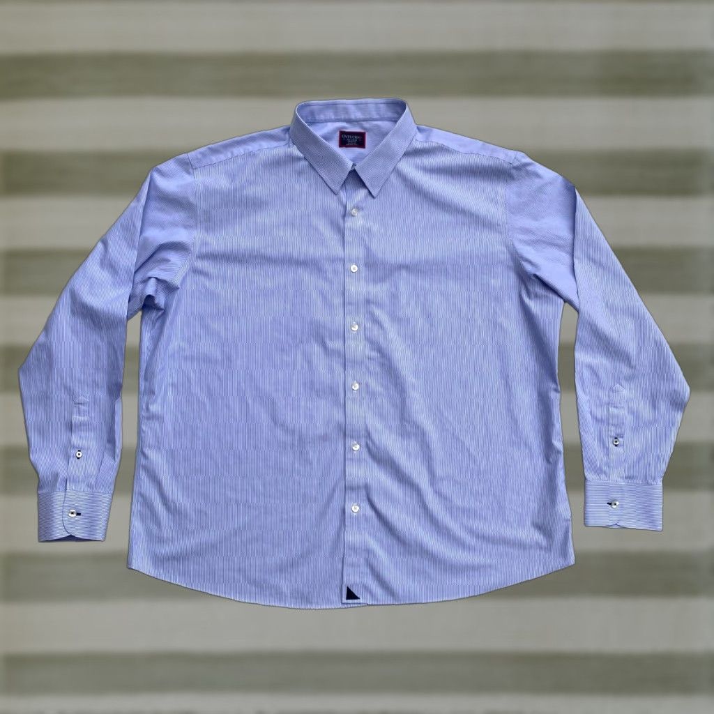 UNTUCKit UNTUCKit Men's Bordeaux WF Button-Up Shirt Stripes 3XL Blue Long Sleeve Collared Cotton Wrinkle Free Regular Size Type: Regular Mens Size US XXL / EU 58 / 5 - 1 Thumbnail