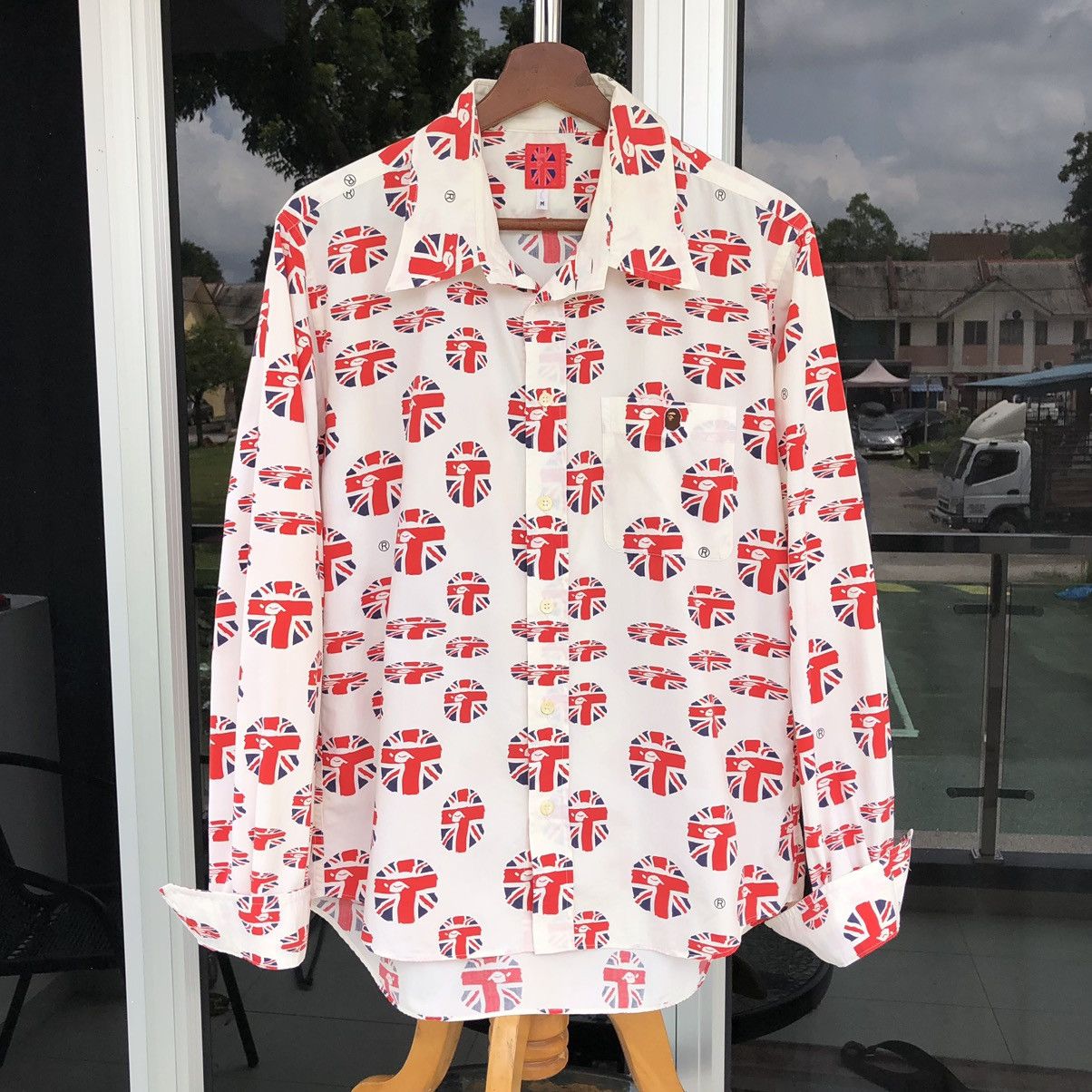 image of Og Bape A Bathing Ape Union Jack Uk British Flag Long Sleeve in White, Men's (Size Medium)