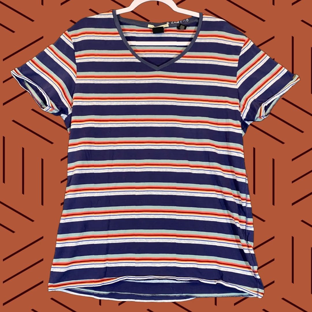 Scotch & Soda Scotch and Soda Shirt Womens Large Blue Multicolor Stripe V-Neck Casual Shirt Women Large Blue Multicolor Stripe V-Neck Casual Size L / US 10 / IT 46 - 1 Thumbnail