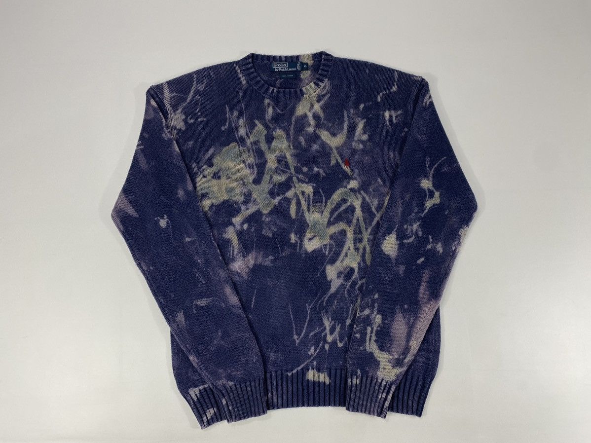 Polo Ralph Lauren × Vintage VTG Acid Dyed Blue Hong Kong Ralph Lauren Cable Knit Sweater Size US XL / EU 56 / 4 - 7 Thumbnail