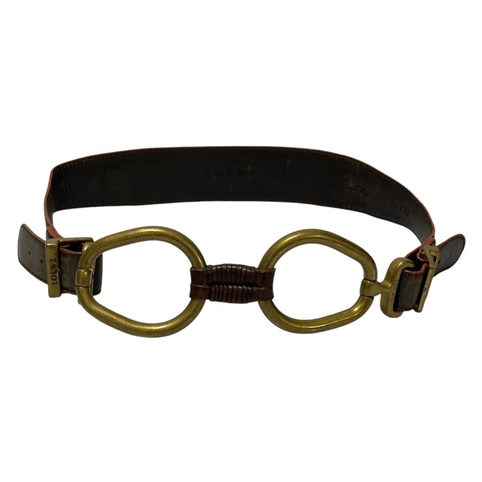 Loewe Double Metal Buckle Leather Belt 80 32 Brown Gold LOEWE Leather belt | NET-A-PORTER main image 4
