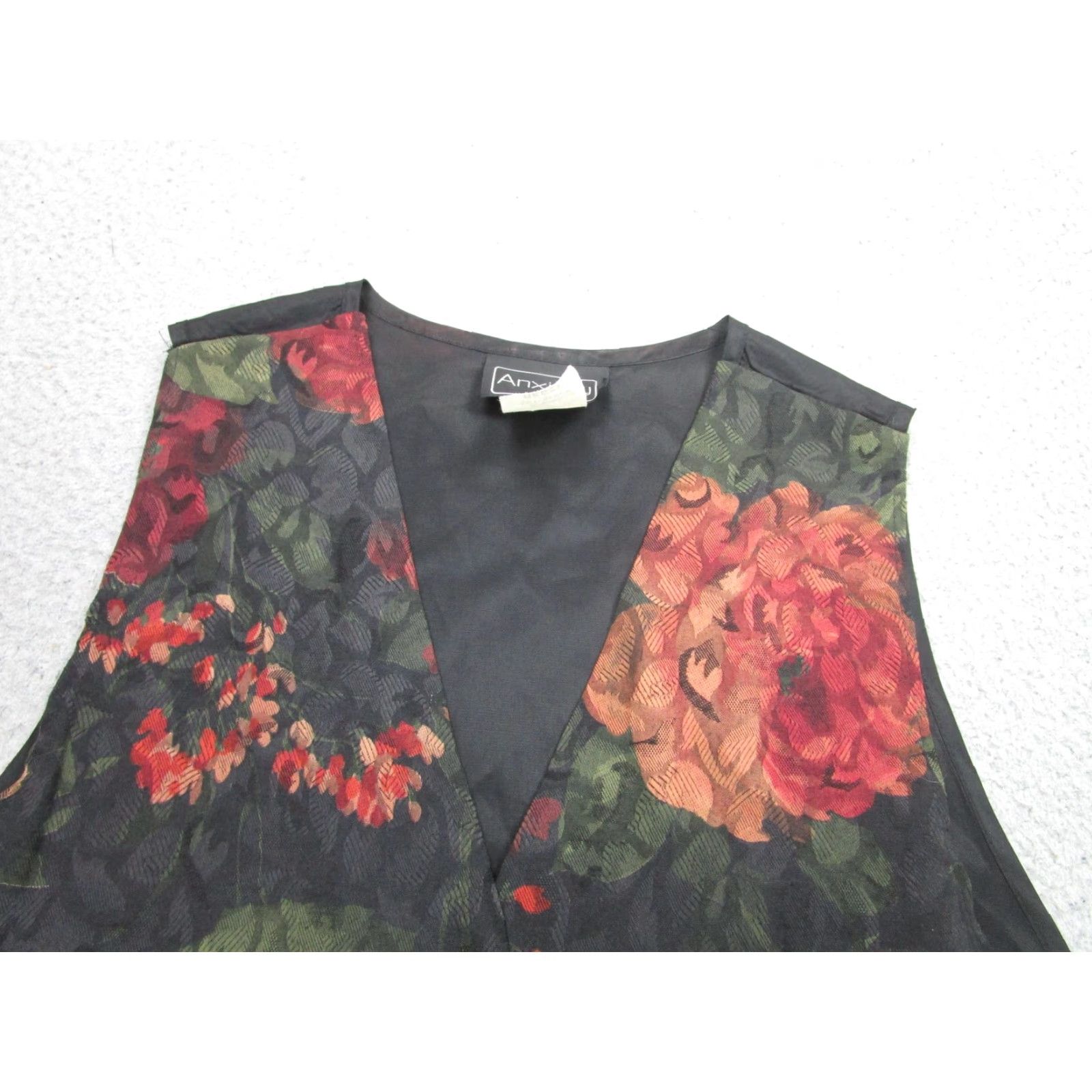 Vintage Anxiety Vest Womens M Black Floral Rose Tapestry Button Up USA Boho Party 90s Size M / US 6-8 / IT 42-44 - 2 Thumbnail