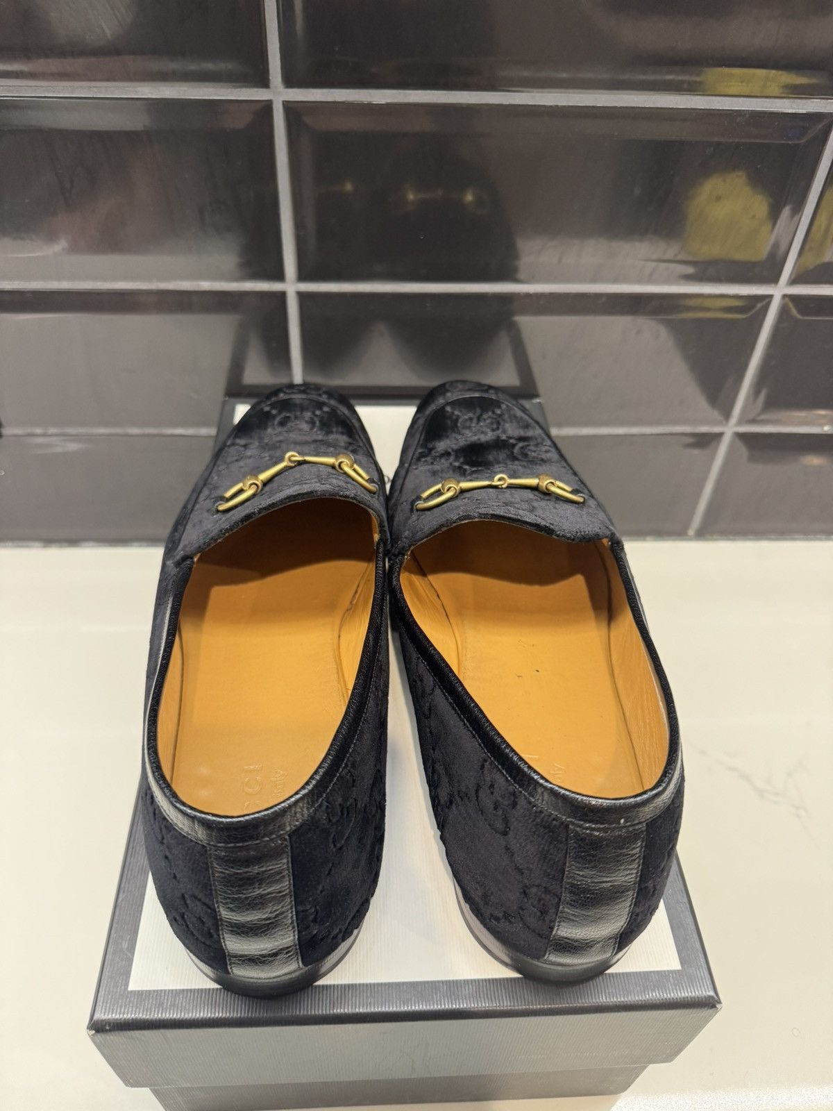 Gucci Gucci JordaanGG Velvet Loafers Black Monogram Gold Horsebit Size US 13 / EU 46 - 5 Thumbnail
