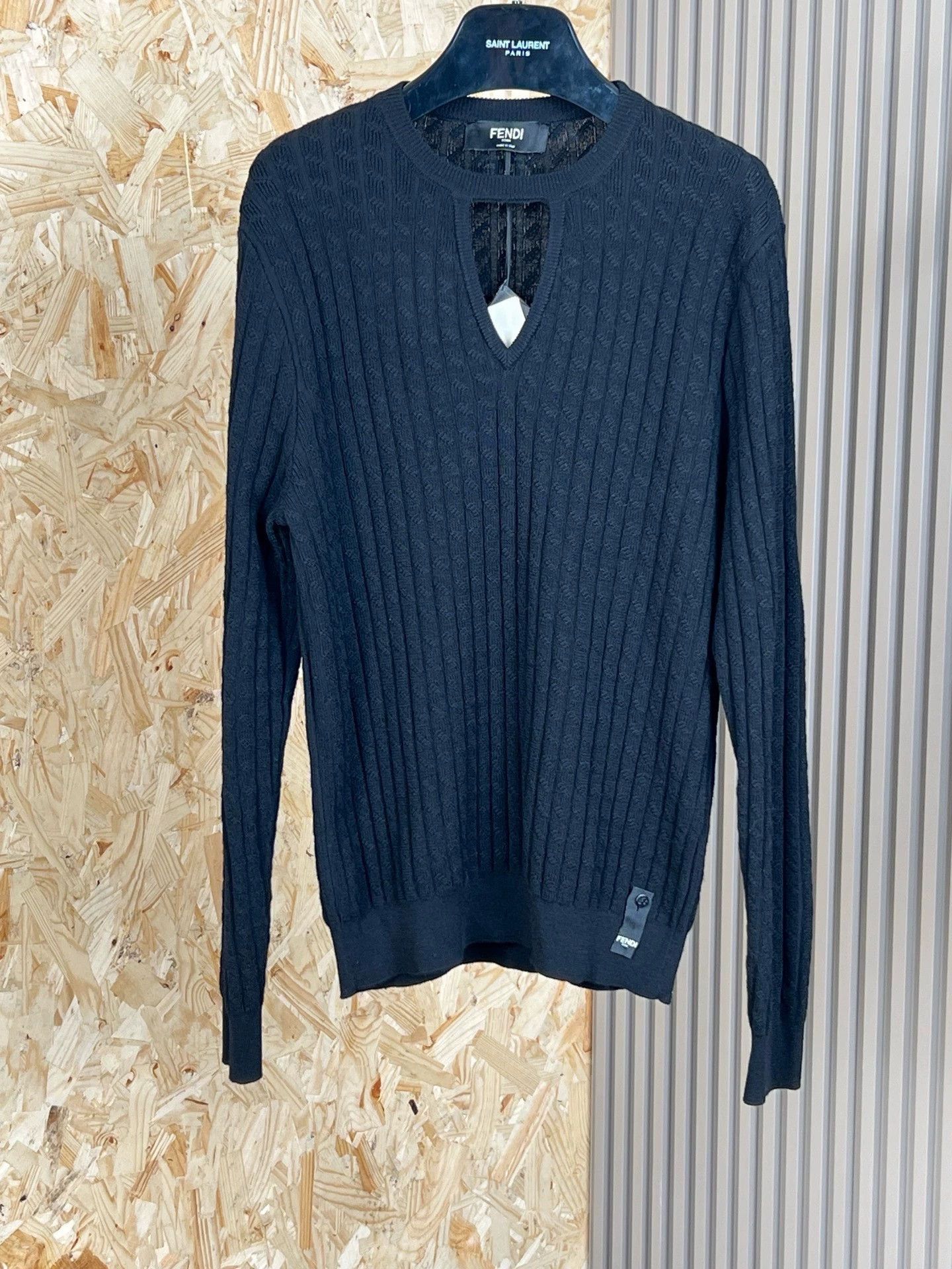 fendi black wool knit sweater with patterns