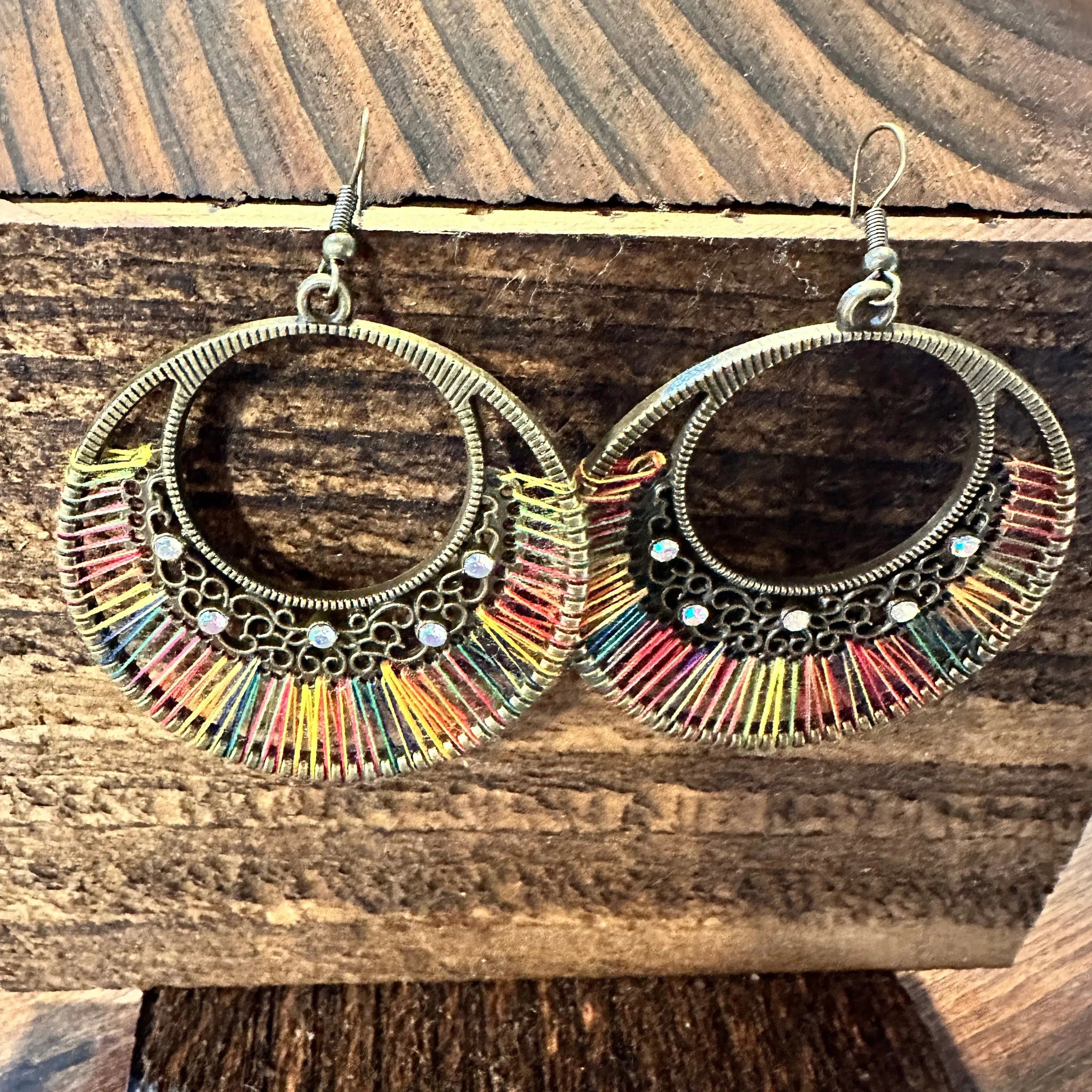 Other Boho Hippie Cowgirl Threaded Loop Wire Drop Earrings, Multic Size ONE SIZE - 1 Thumbnail