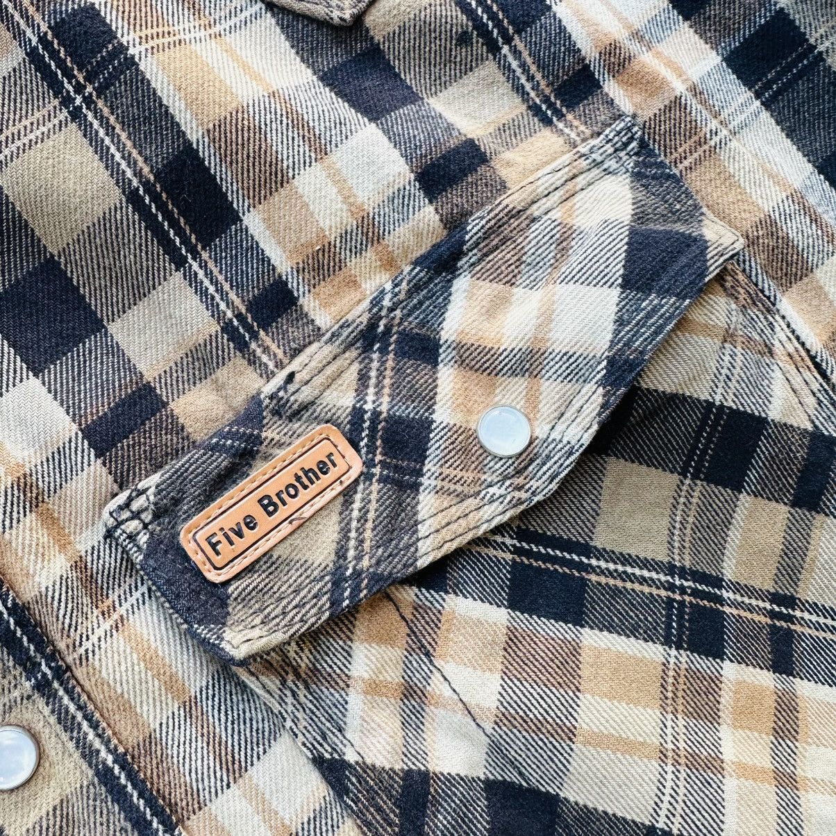 FiveBrother Five Brother Mens 3XLT Brown Black Plaid Pearl Snap Flannel Size US XXL / EU 58 / 5 - 3 Thumbnail