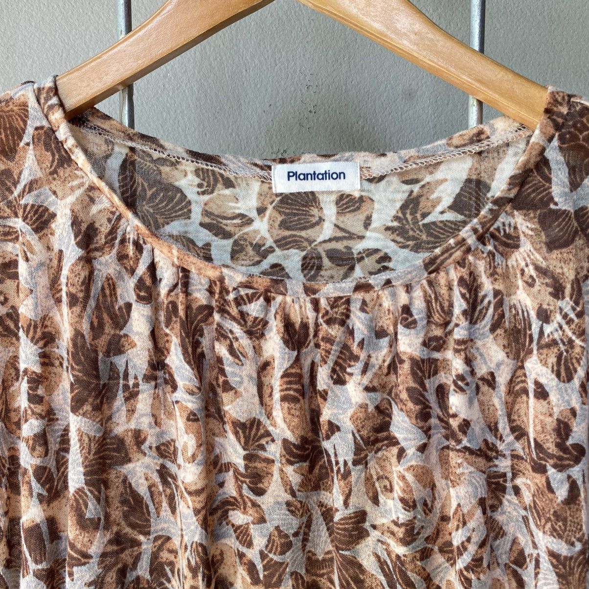 Issey Miyake Plantation Brown Leaf Print Short Sleeve Blouse Size M / US 6-8 / IT 42-44 - 6 Thumbnail